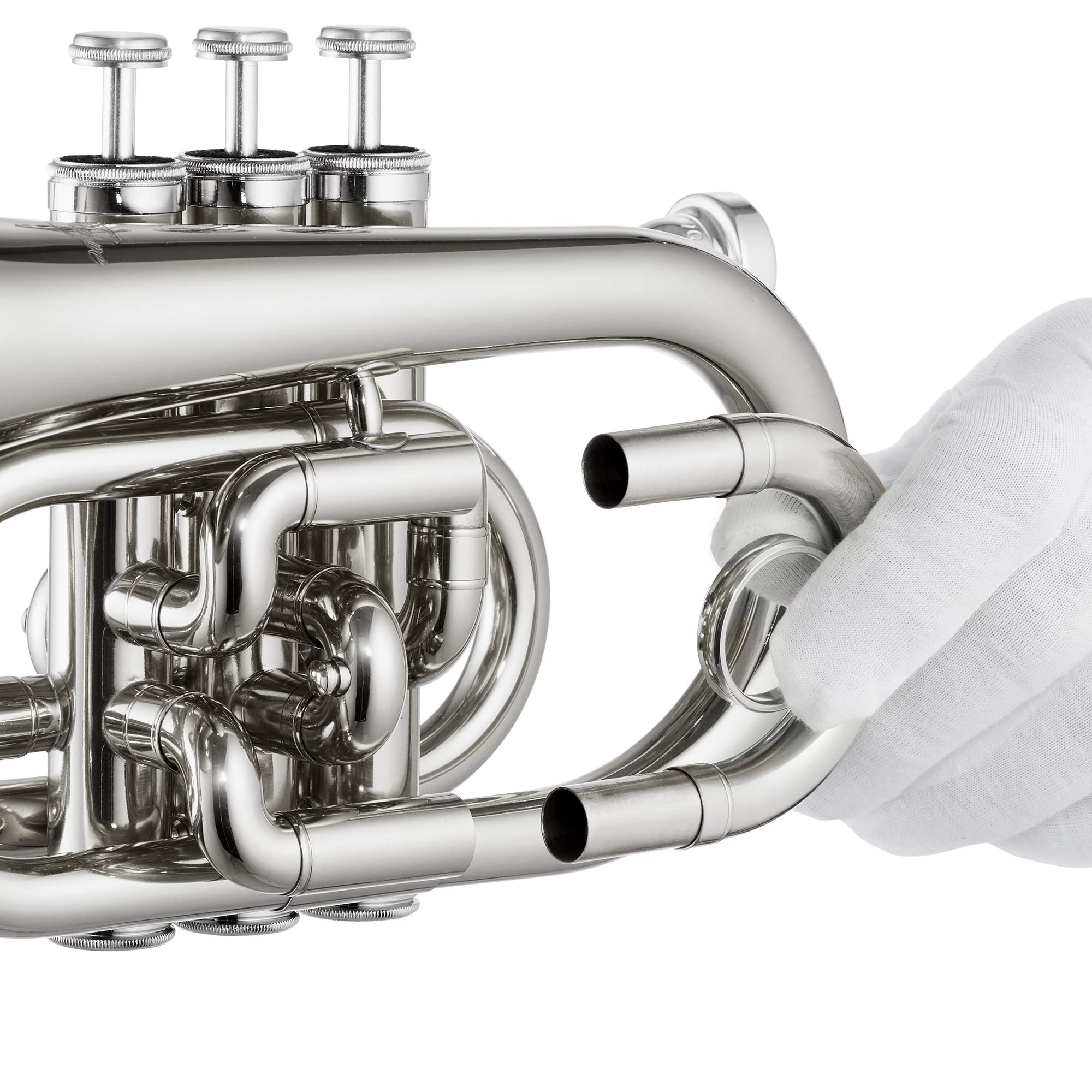 Ashthorpe Bb Brass Pocket Trumpet with Nickel Plated Finish - Professional Compact Trumpet with Case, Mouthpiece, Gloves & Cleaning Kit - Perfect for Travel, Practice & Student Performances