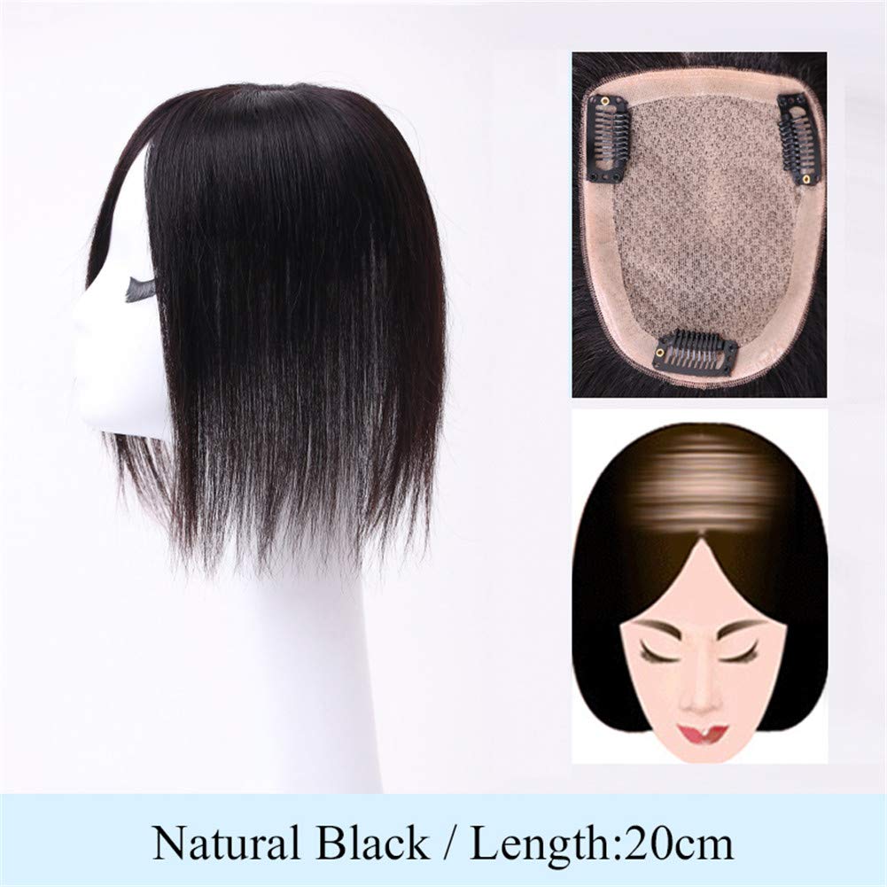 Natural Black Real Human Hair Topper for Women - Long Straight Clip-In Hairpiece with Silk Base (10x12 20cm) - Perfect for Thin Hair & Daily Styling