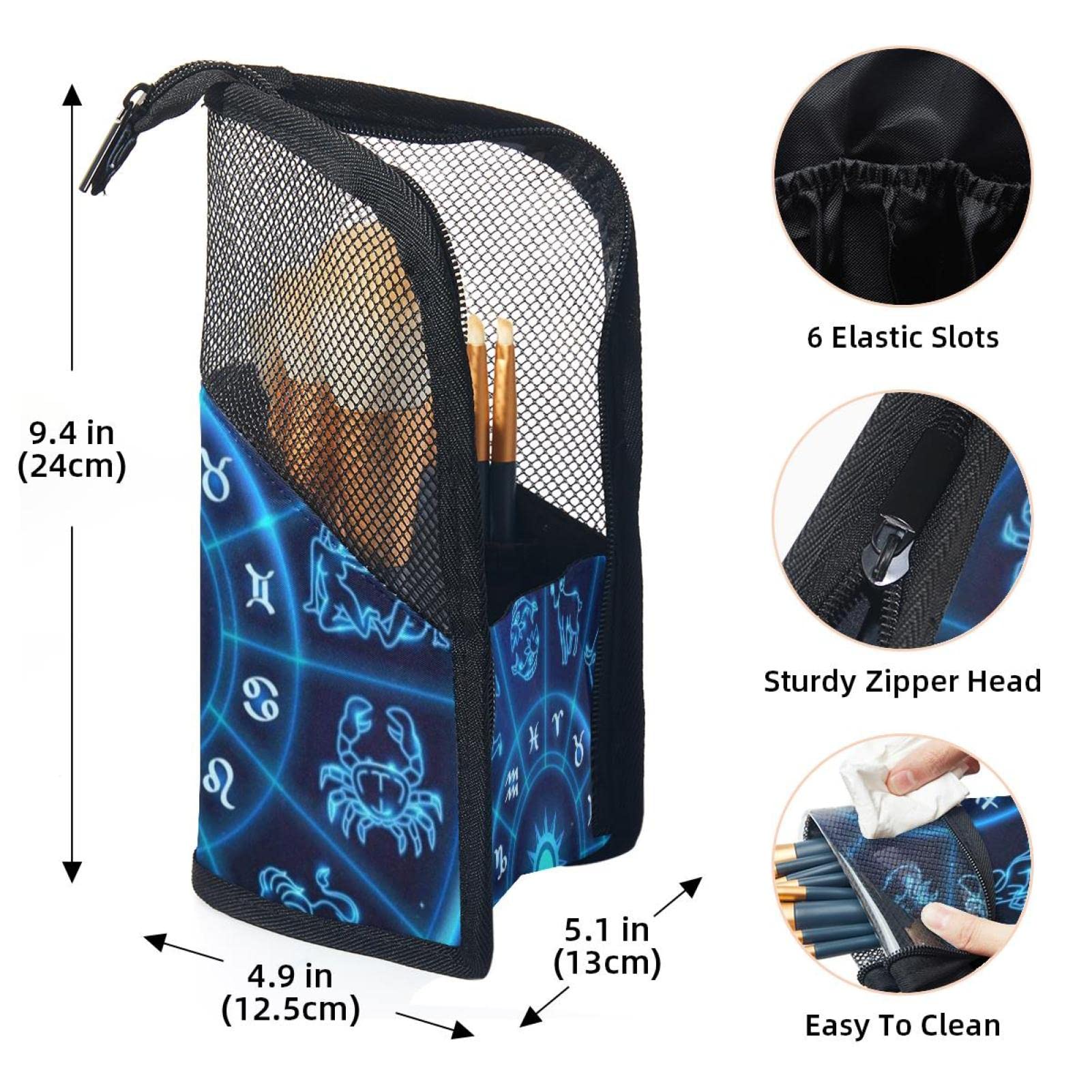 Premium 12-Piece Makeup Brush Organizer Bag - Cosmic Constellation & Animal Print Portable Holder Case for Travel & Home Vanity Storage