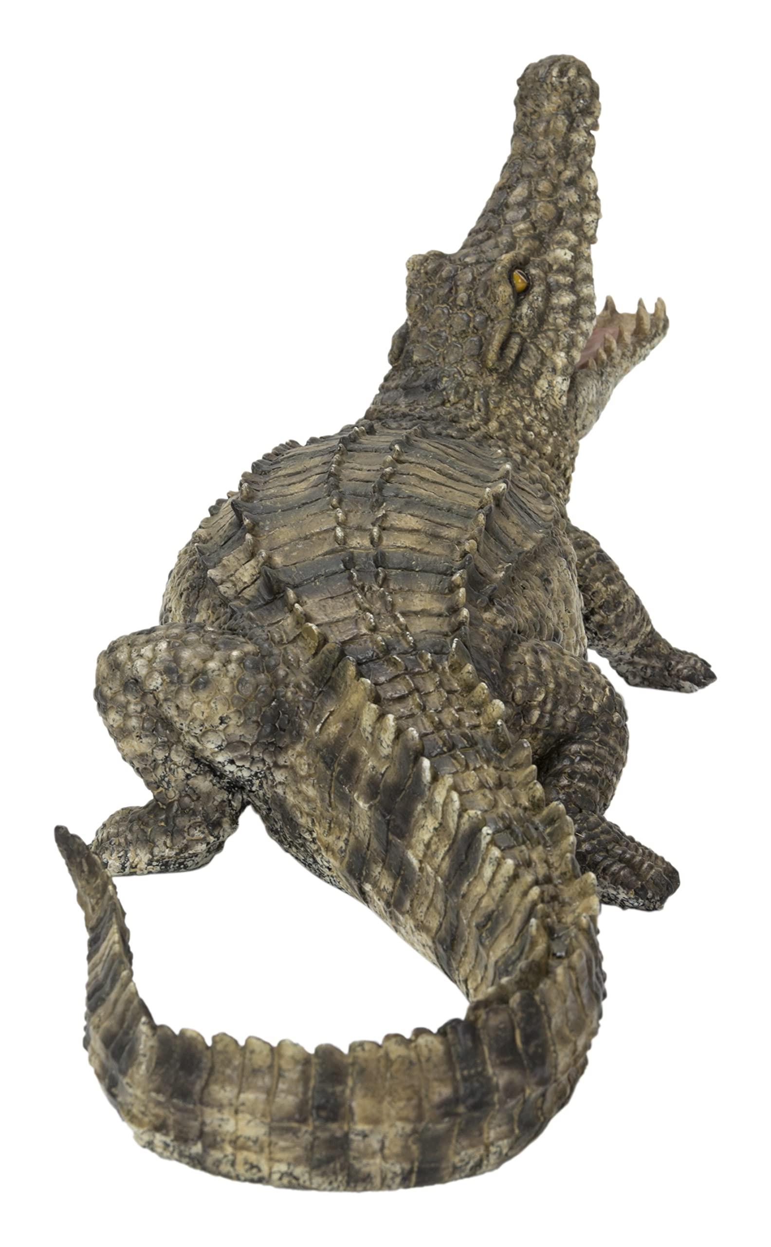 Realistic Crocodile Statue - Open Mouth Green & Black Crocodile Figurine for Home Decor, Office Desk, or Garden Display