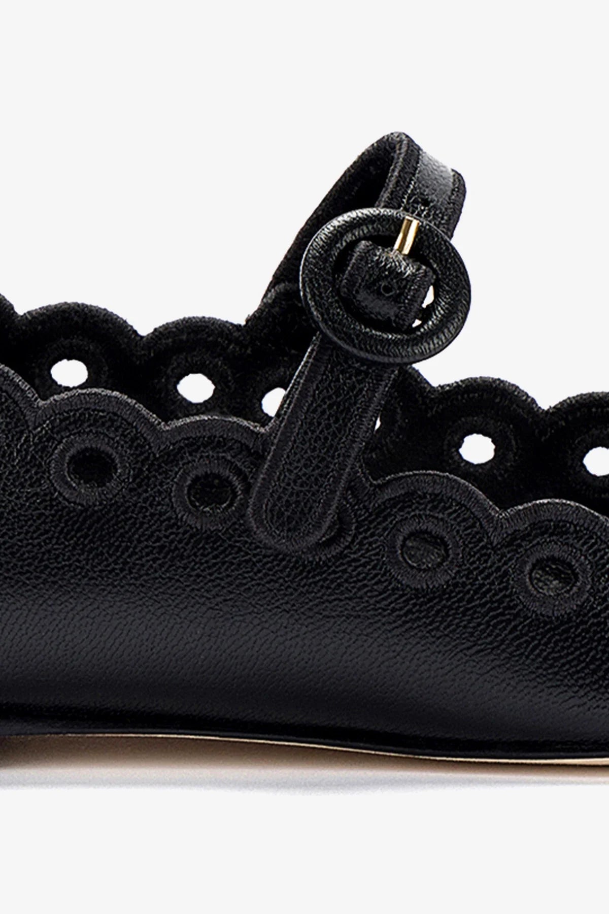 Blair Black Leather Broderie Ballet Flats for Women - Comfortable & Stylish Shoes for Work, Office, and Casual Wear