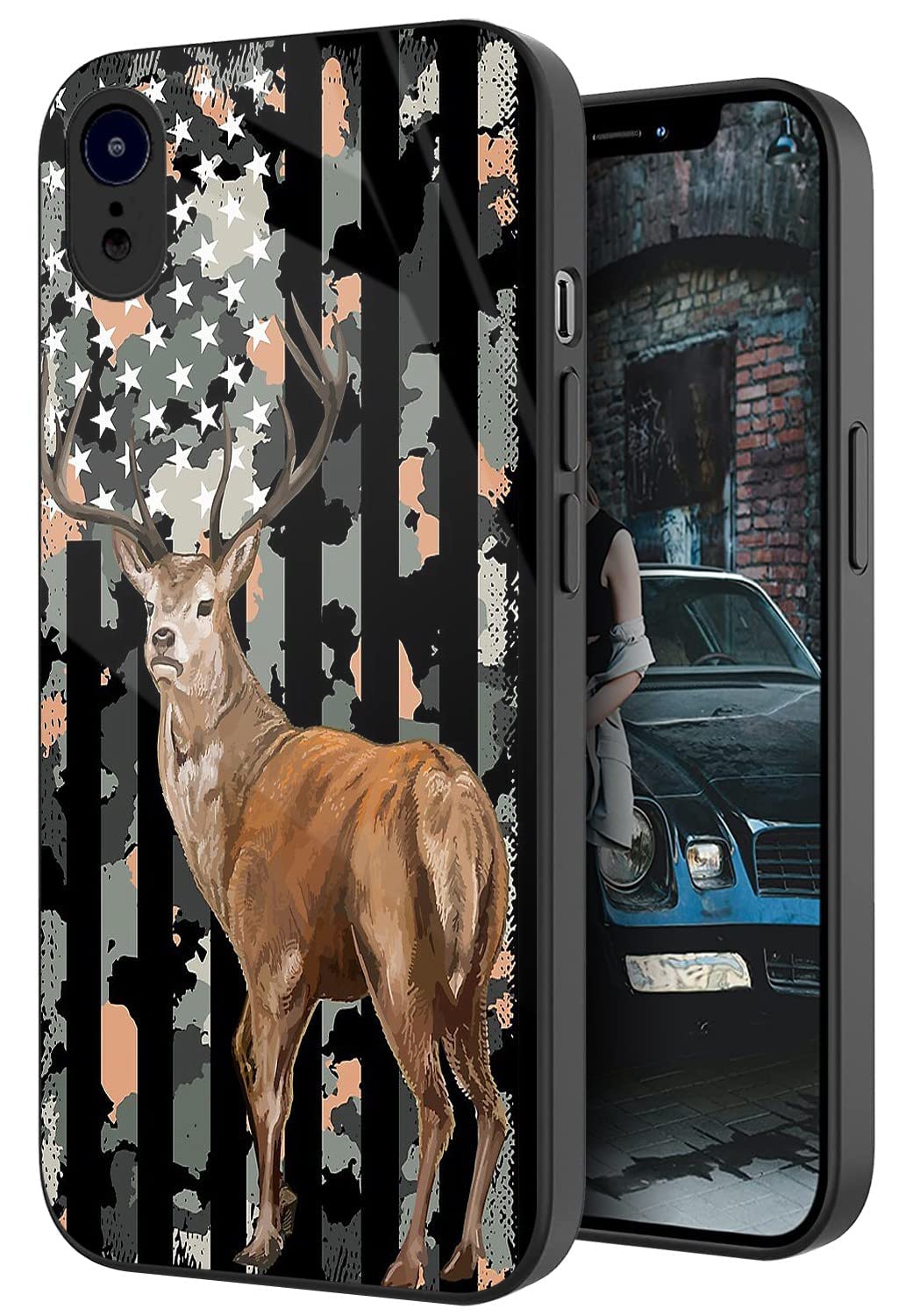 Deer Hunter USA Flag iPhone X/XS Max Case for Men & Boys - Shockproof Anti-Scratch Tempered Glass Back Cover with Patriotic Design - Perfect for Outdoor Activities, Hunting & Daily Protection (6.5-inch)