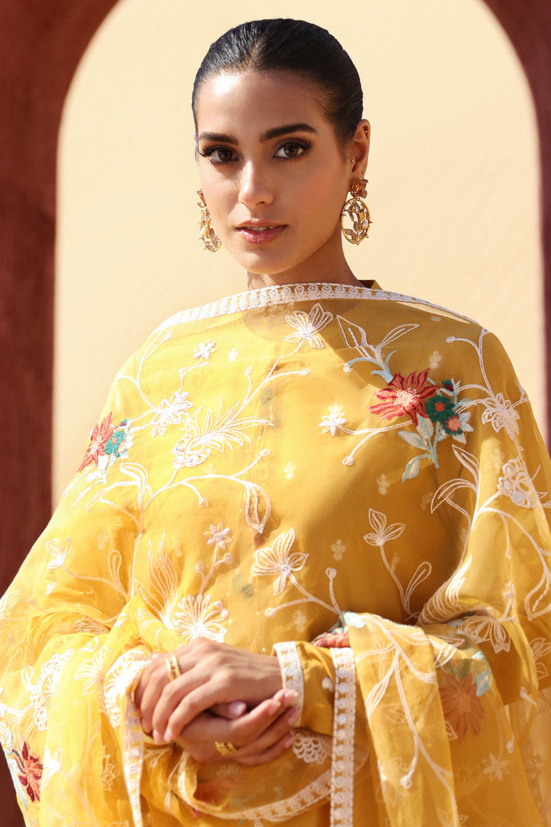 MAIZE OCHRE 3-Piece Embroidered Lawn Suit for Women | Lightweight Summer Outfit | Perfect for Weddings, Parties & Casual Wear
