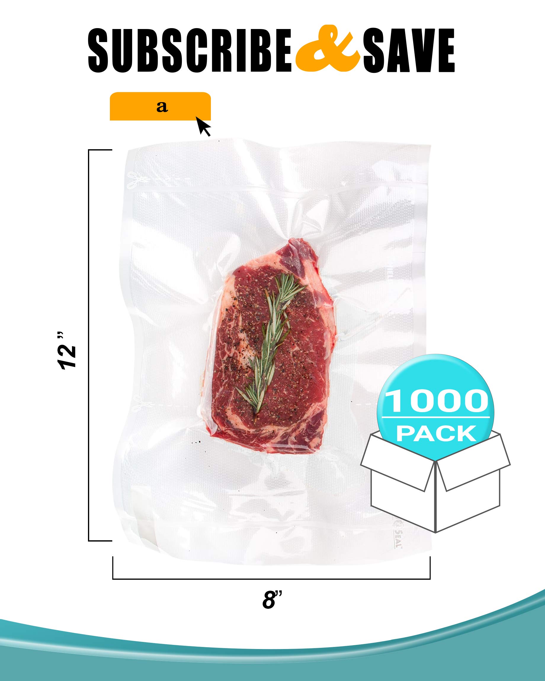 1000 Pack 8x12 Inch Clear Vacuum Sealer Bags - 3 Mil Thick Poly-Nylon Laminated Pouches for Food Storage & Industrial Use | Airtight Seal for Sous Vide, Meal Prep, Freezing & Long-Term Preservation