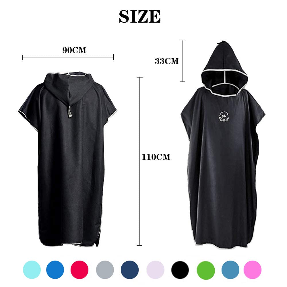 Hiturbo Microfiber Surf Poncho - Quick Dry Wetsuit Changing Robe with Hood, Perfect for Pool, Swim, Beach, and Outdoor Adventures