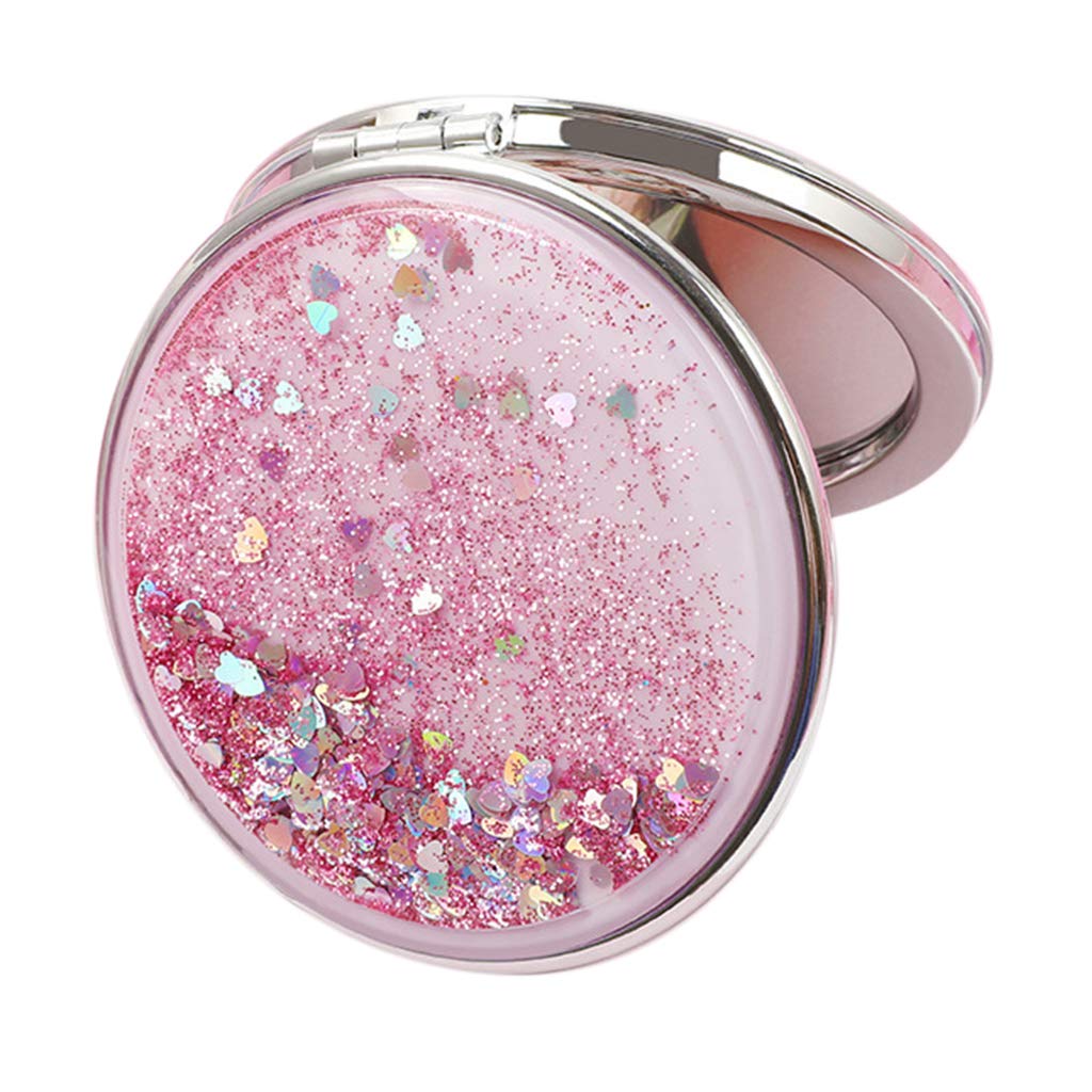 Foldable 3-Inch Compact Makeup Mirror with Magnification - Double Sided HD Vanity Mirror, Round Pink Design for Travel & Home Beauty Routine