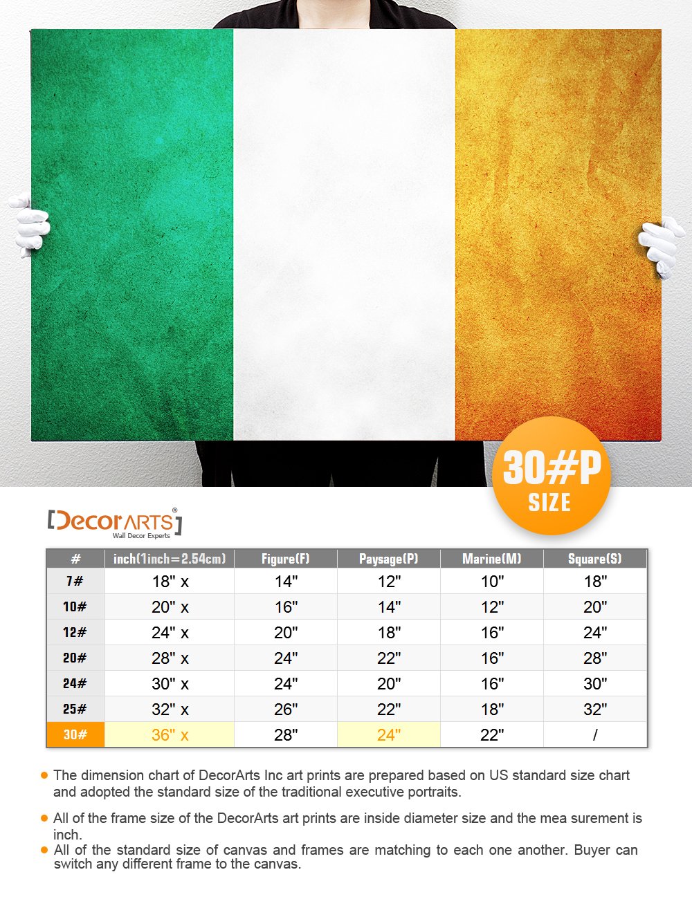 DECORARTS - Irish Flag Giclee Canvas Print 36x24 Inch - Premium Wall Art for Home, Office & Pub Decor - Perfect for St. Patrick's Day & Irish-Themed Rooms