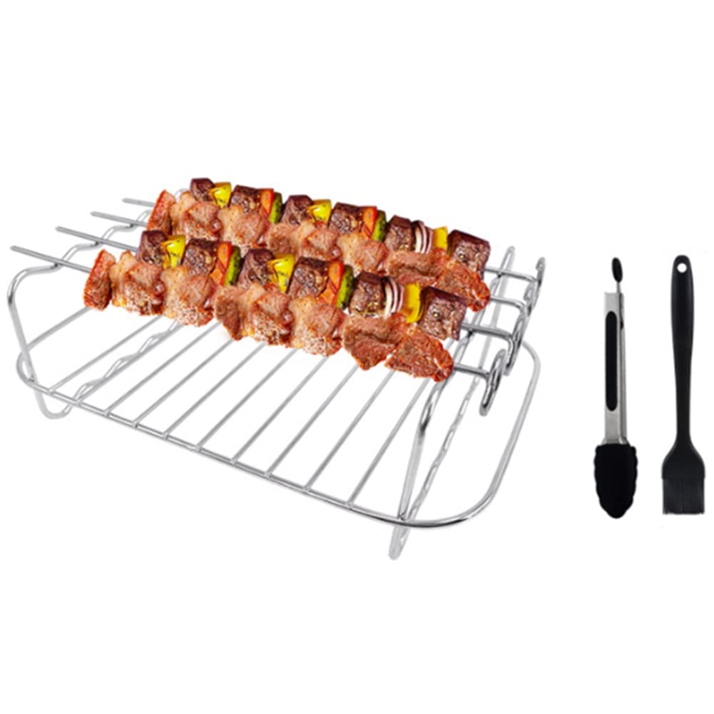 Louttary Air Fryer Rack for Ninja Dual Air Fryer - 2-Piece Stainless Steel Rack with 4 Skewers, Cleaning Brush & Clips - Compatible with Double Basket Air Fryers - Perfect for Grilling, Roasting & Baking Chicken, Vegetables & More