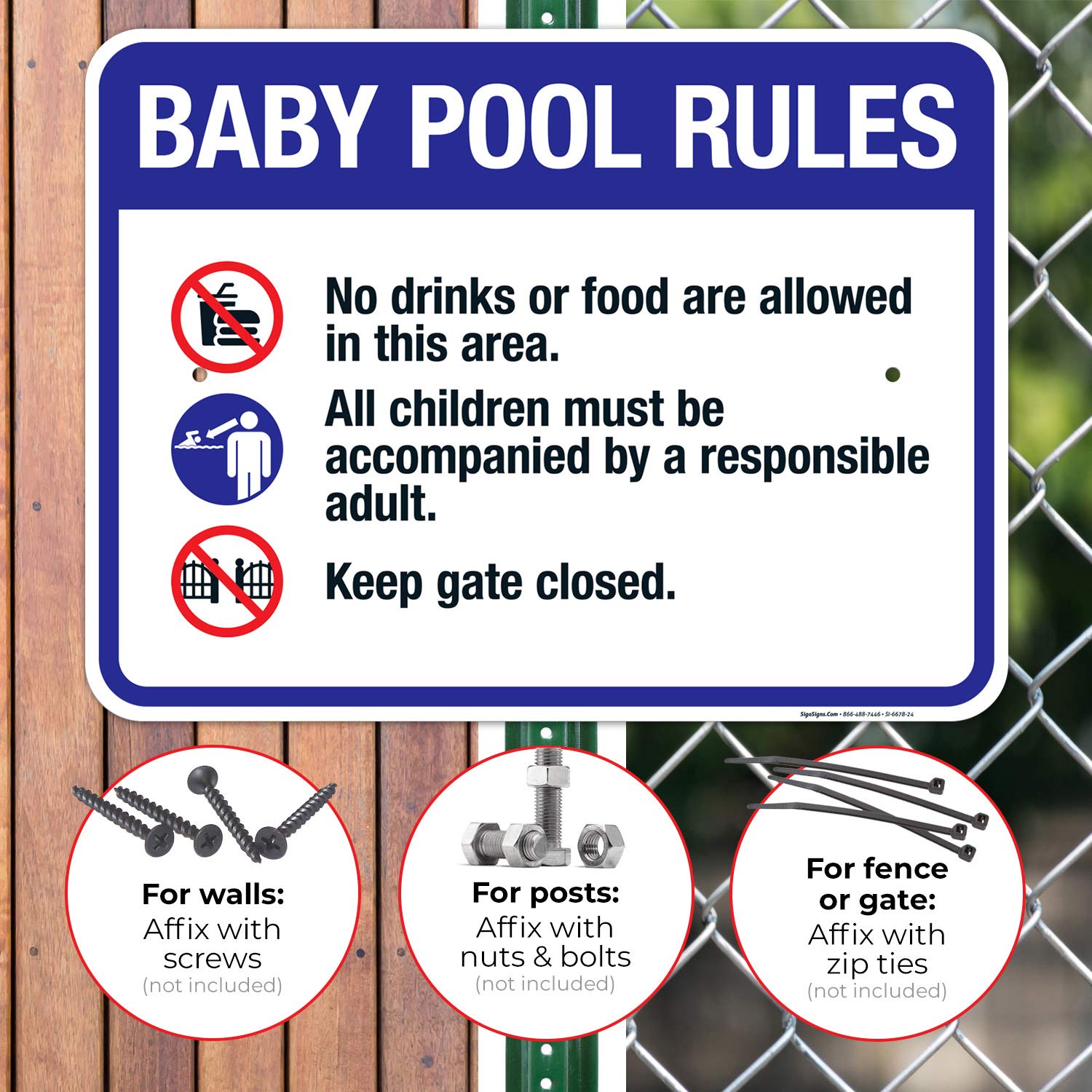 Baby Pool Rules Sign - 18x24 Inches Rust-Free Aluminum Pool Sign - Fade Resistant Indoor/Outdoor Safety Sign for Backyard, Community Pools & Swim Schools - Made in USA