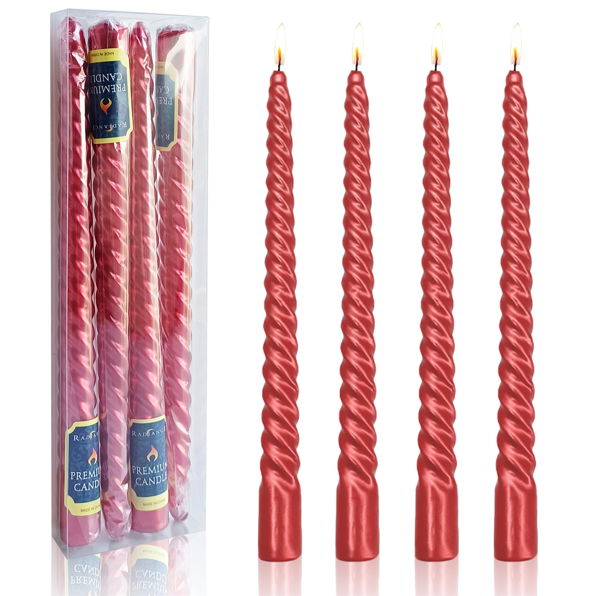 10 Inch Red Spiral Taper Candles - Unscented Twisted Candle Sticks for Dining Table, Wedding Decor & Romantic Dinner Ambiance | Long Tapered Wax Candles by Gedengni