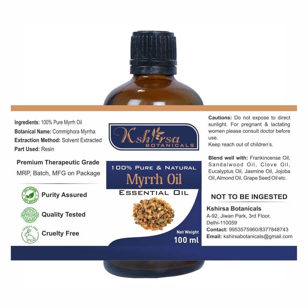 Pure Myrrh Essential Oil (Commiphora Myrrha) 100ml - Organic Skin Care, Hair Growth & Aromatherapy - Natural Remedy for Acne, Wrinkles & Relaxation - Perfect for Massage, Diffuser & DIY Beauty Products