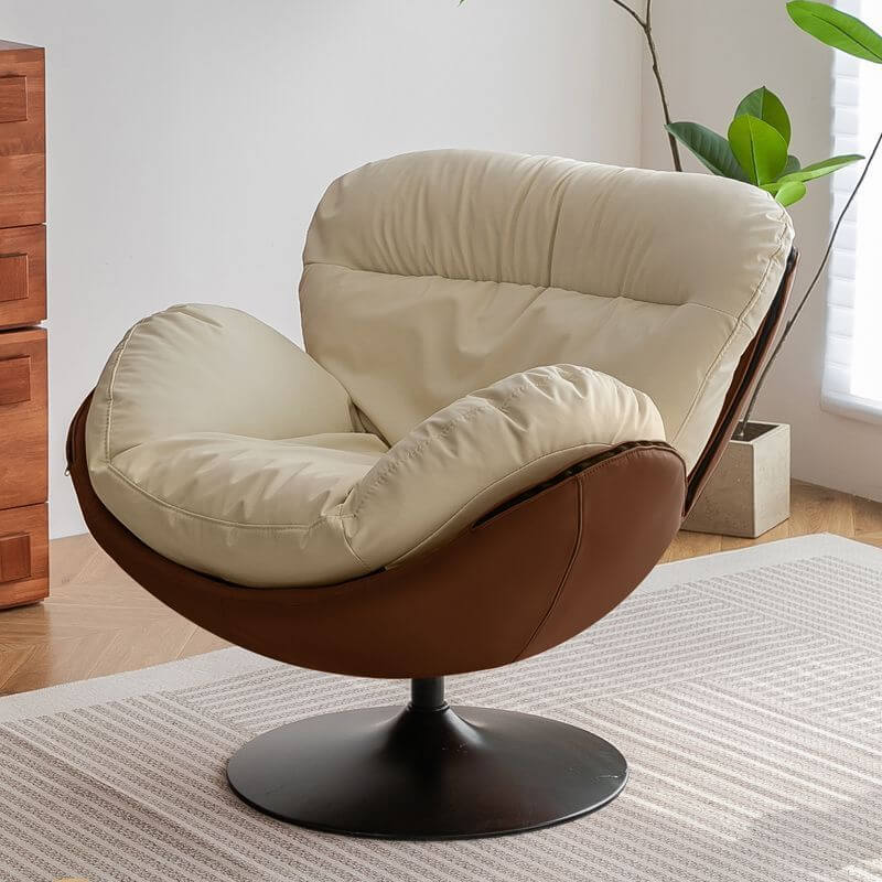 Modern Beige Swivel Ergonomic Accent Chair with Ottoman - Adjustable Rotating Lounge Chair with Removable Cushion for Living Room, Bedroom, or Office - Perfect for Relaxing, Reading, and Entertaining Guests