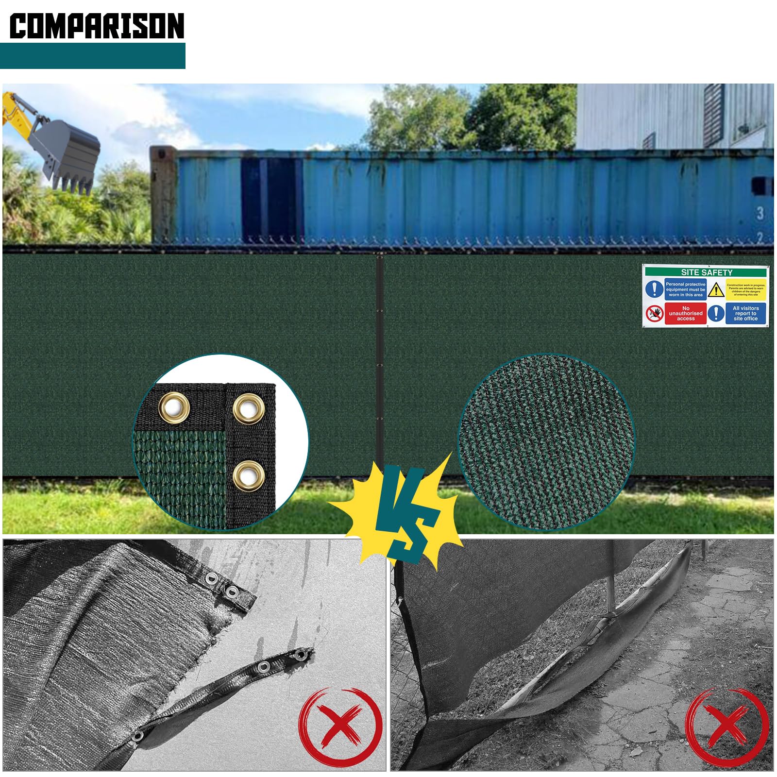 6FT x 104FT Green Privacy Fence Screen - Heavy Duty Temporary Windscreen Netting with Zip Ties for Backyard, Garden, School, Construction Site | UV Resistant, Breathable Mesh for Outdoor Privacy Protection & Wind Blocking