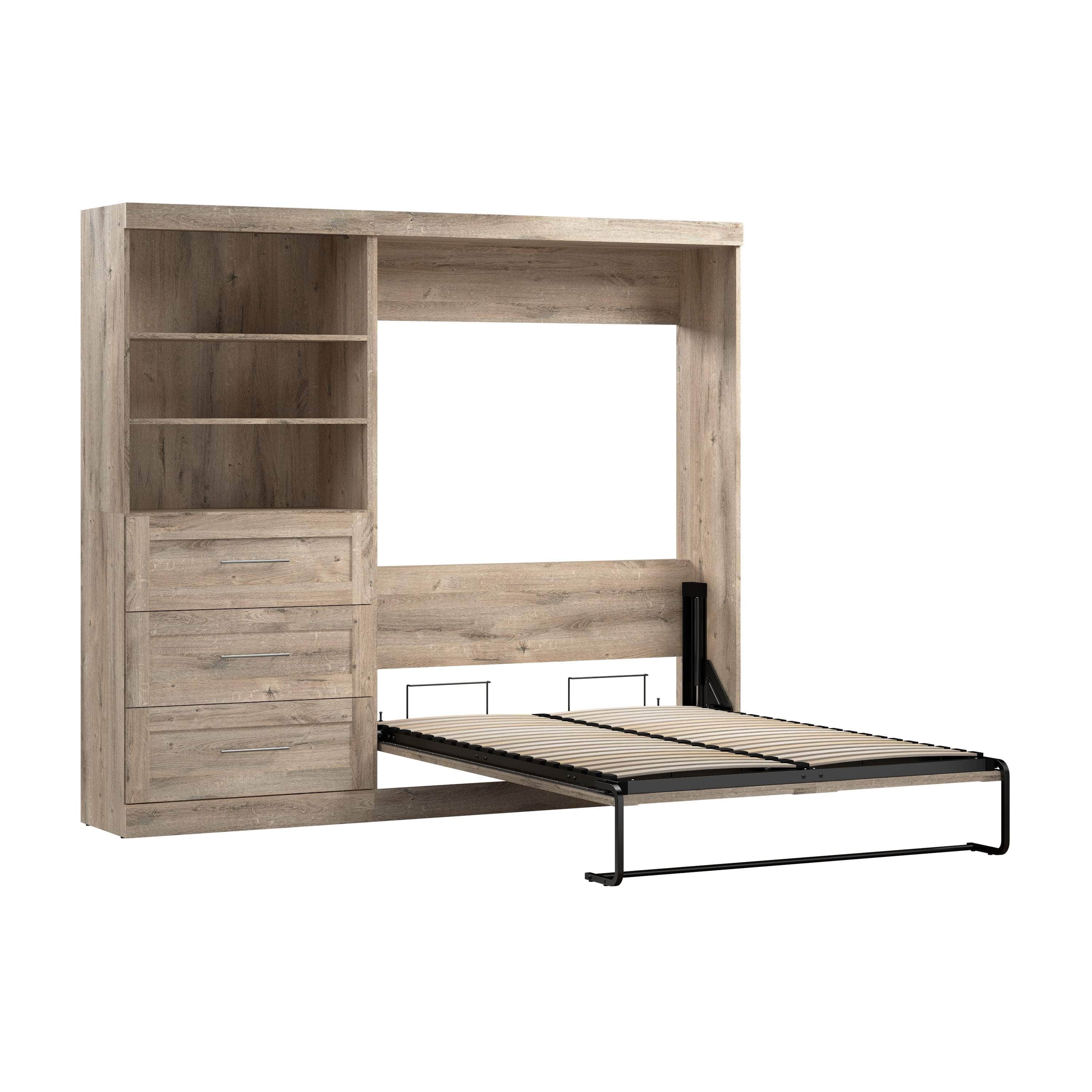 Pur Full Murphy Wall Bed with Storage Drawers - Space-Saving Foldable Bed for Small Apartments & Guest Rooms (95W, 3 Color Options)