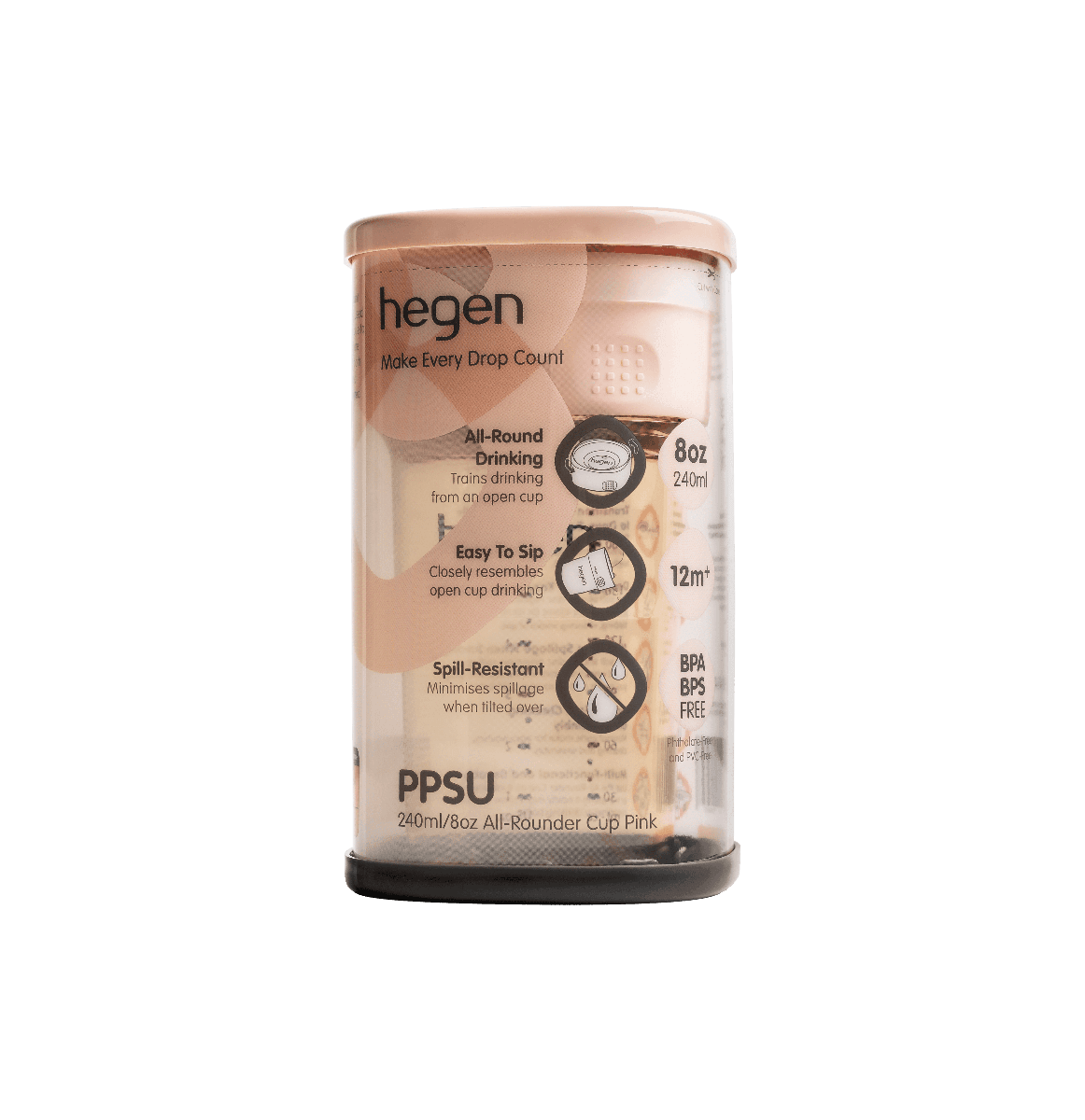 Hegen PCTO™ 240ml/8oz PPSU Baby Bottle with Anti-Colic Vent - Pink (12+ Months) | Perfect for Breastfeeding, Formula Feeding & On-the-Go Use