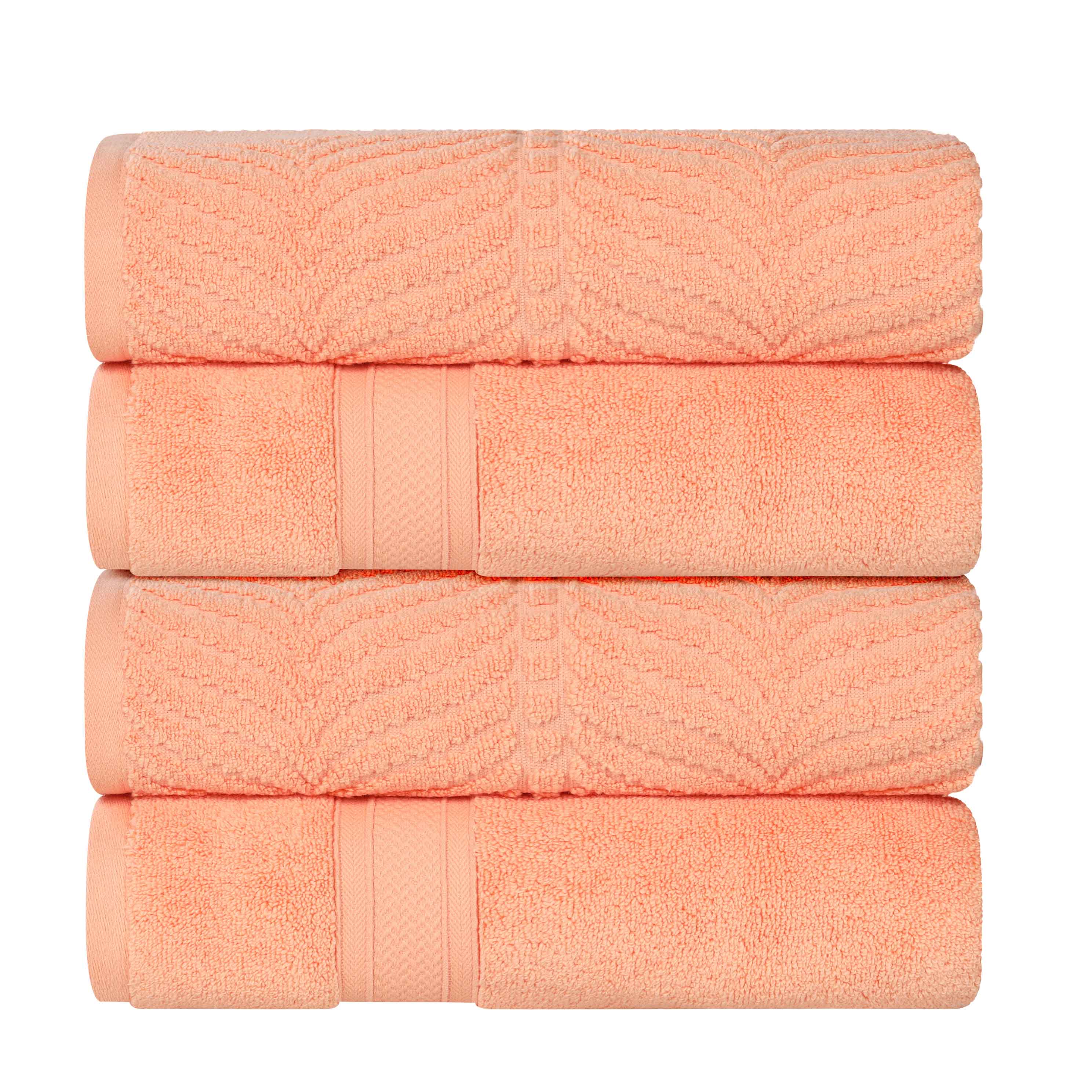 Premium Zero Twist Cotton Bath Towel Set of 4 - Soft & Absorbent Solid & Jacquard Chevron Design for Luxury Bathroom, Spa, and Guest Use