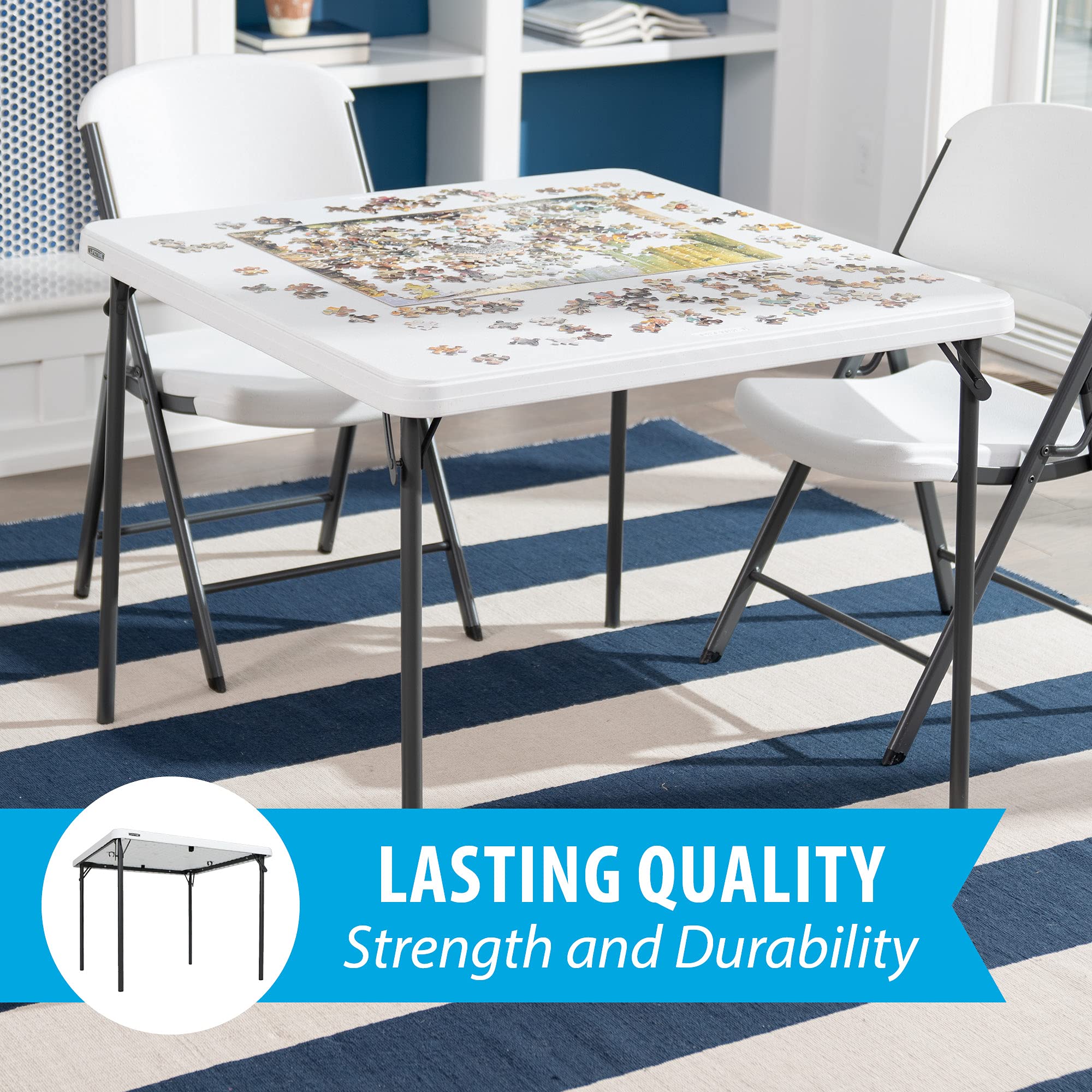 Lifetime 80783 37-Inch Commercial Grade Square Folding Card Table - White Granite Finish | Durable & Sturdy for Parties, Game Nights, and Events