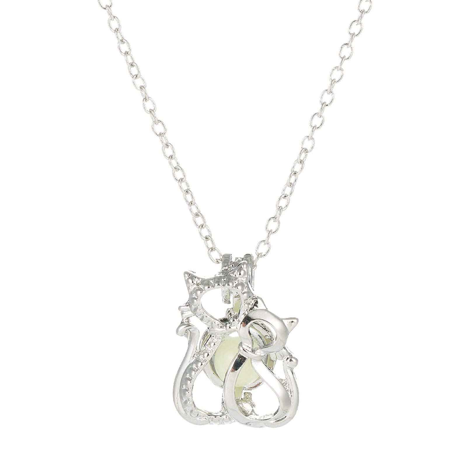 Glow in The Dark Cat Pendant Necklace - Luminous Hollow Stone Heart Choker Chain for Women & Girls | Perfect for Night Out, Party, Gift & Halloween Accessories