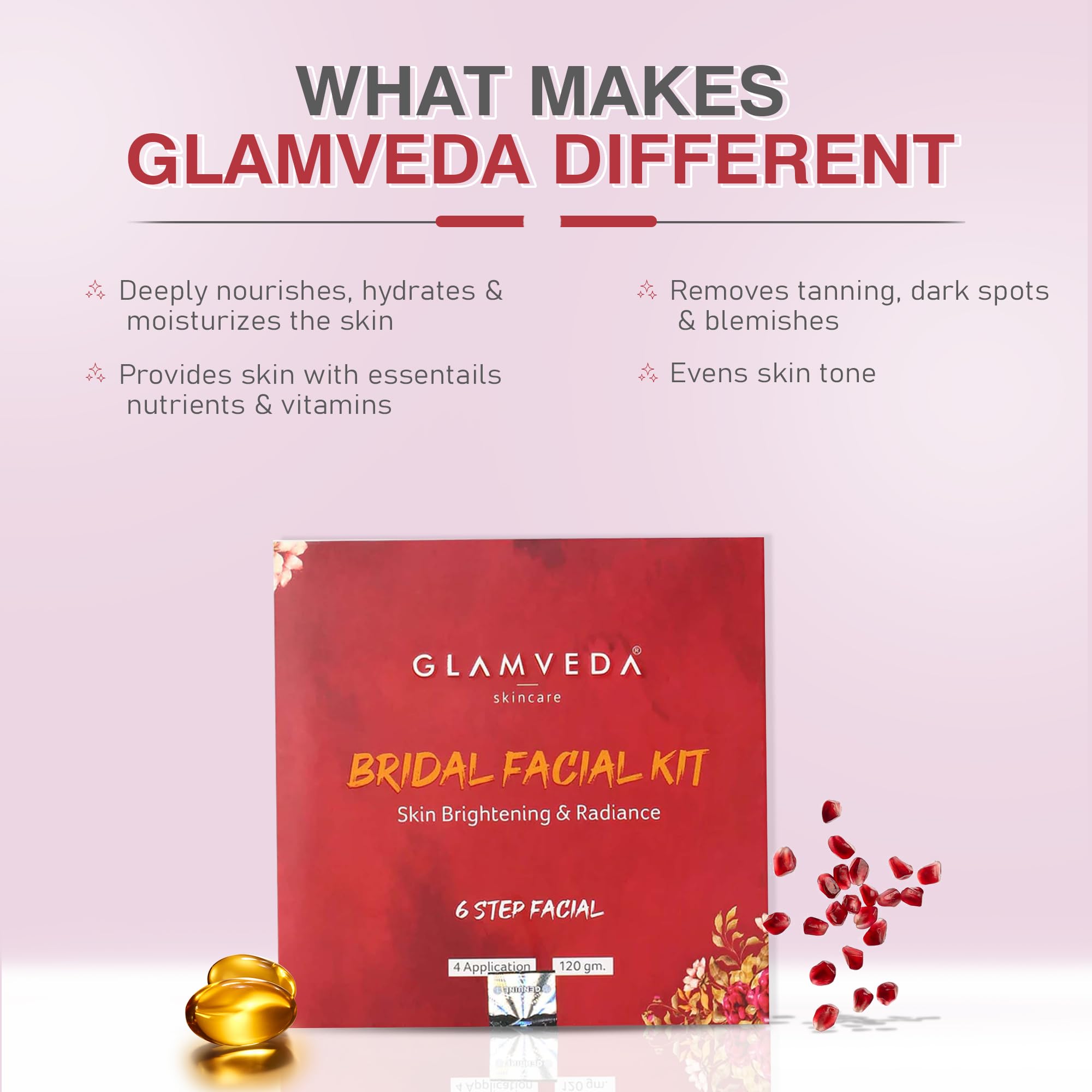 Glamveda Bridal Facial Kit - 6 Step Skincare Routine for Bright & Radiant Skin (120g) | Evens Skin Tone | Perfect for Wedding Prep & Special Occasions