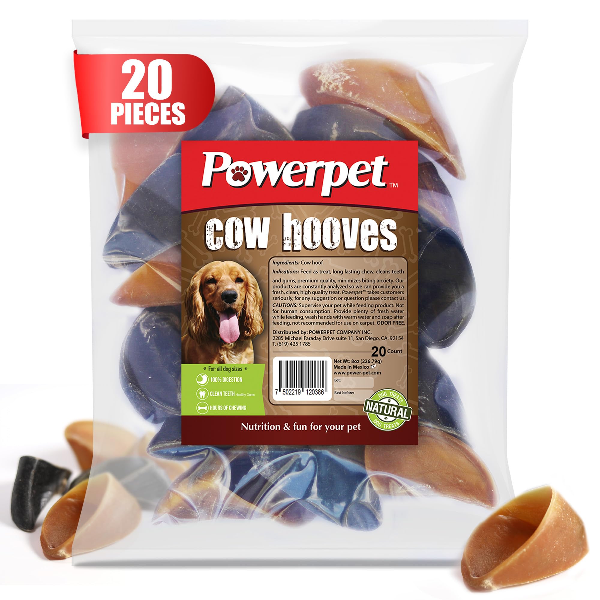 PowerPet 100% Natural Cow Hooves for Dogs - Long-Lasting Dental Chews for All Breeds, Tartar Control & Boredom Relief, Large Size Hoof Chew Treats (20 Pack) - Perfect for Aggressive Chewers, Teething Puppies & Dental Health Maintenance