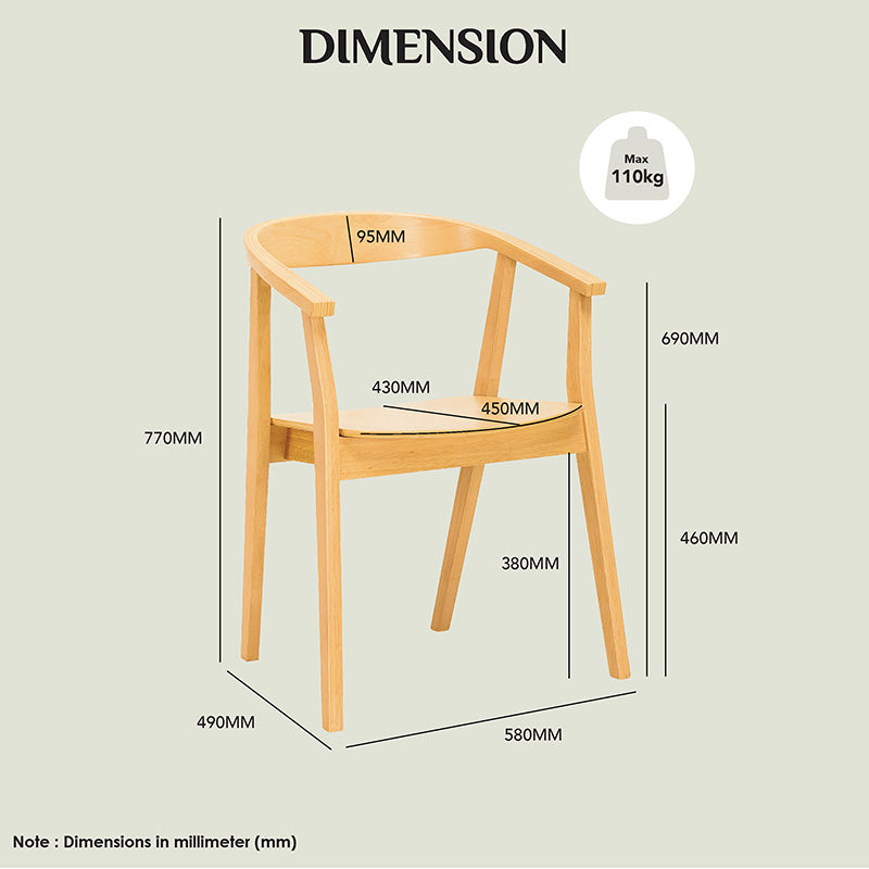 GRETA Dining Chair - Natural Wood Finish - Modern & Comfortable Dining Room Seating for Home & Restaurant Use