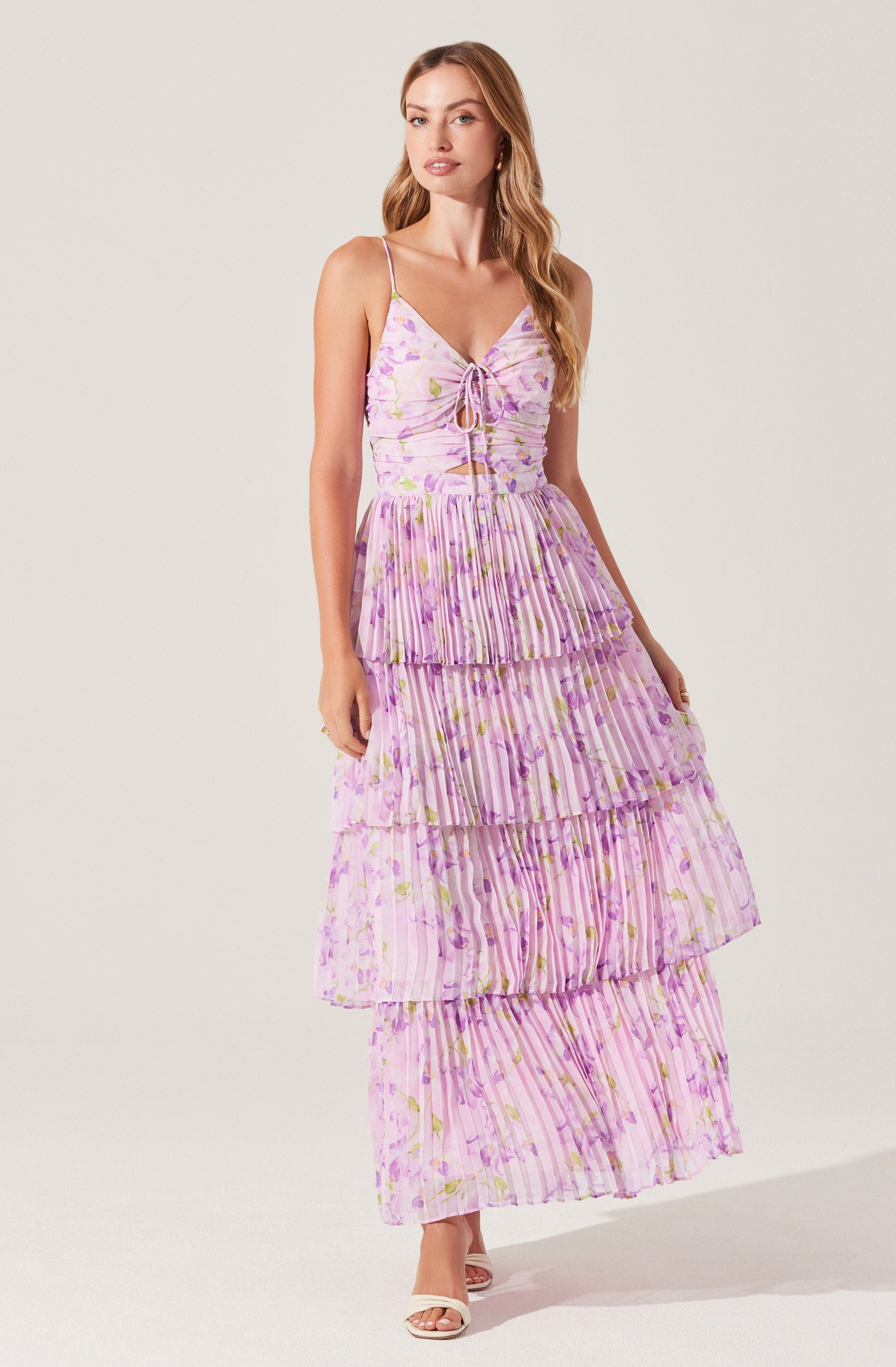 Daytona Pleated Floral Maxi Dress for Women - Summer Beach Boho Long Dress with Side Slit - Perfect for Vacations, Weddings & Date Nights