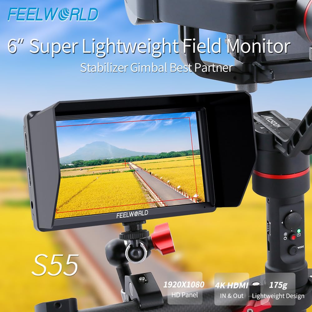 FEELWORLD S55 6 Inch Full HD 1920x1080 IPS DSLR Camera Field Monitor with 4K HDMI, LUT, Peaking Focus Assist - Professional Video Accessory for Filmmaking, Vlogging & Outdoor Shooting