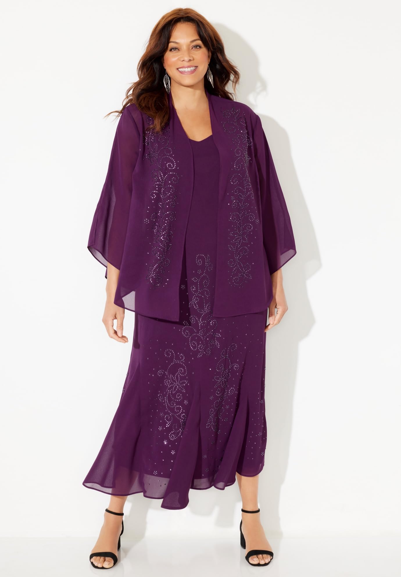 Catherine's Women's Plus Size Masquerade Beaded Dress Set with Jacket - 30W Victoria Purple | Formal Evening Gown for Parties, Weddings & Special Occasions (Petite Available)