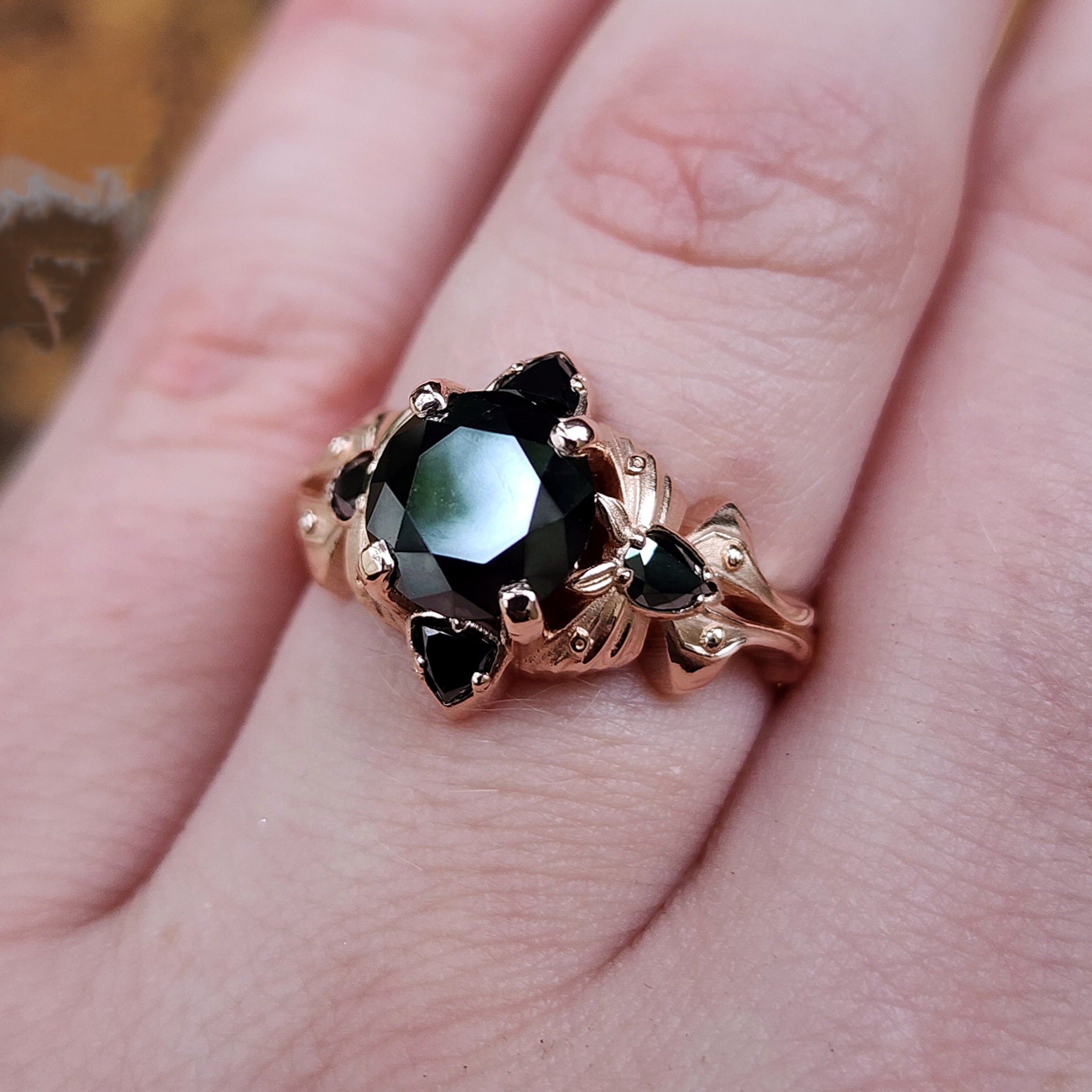 Luna Goth Moth Engagement Ring with Black Diamonds - Nature Inspired Bug Wedding Ring for Alternative Brides | Fine Jewelry for Dark Romance & Gothic Weddings