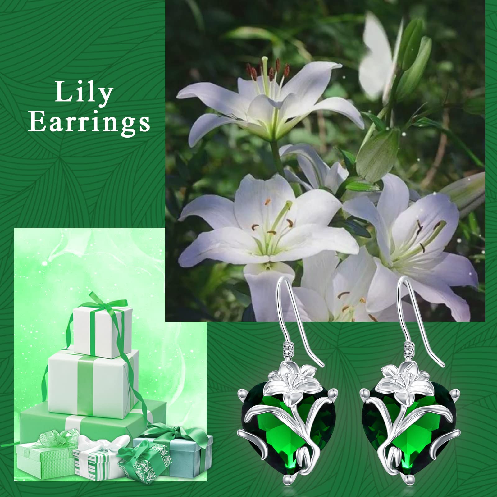 TOUPOP Sterling Silver Birth Month Flower Drop Earrings for Women - Crystal Dangle Earrings, Birthday Jewelry Gifts for Girls & Women | Perfect for Valentine's Day, Mother's Day & Special Occasions