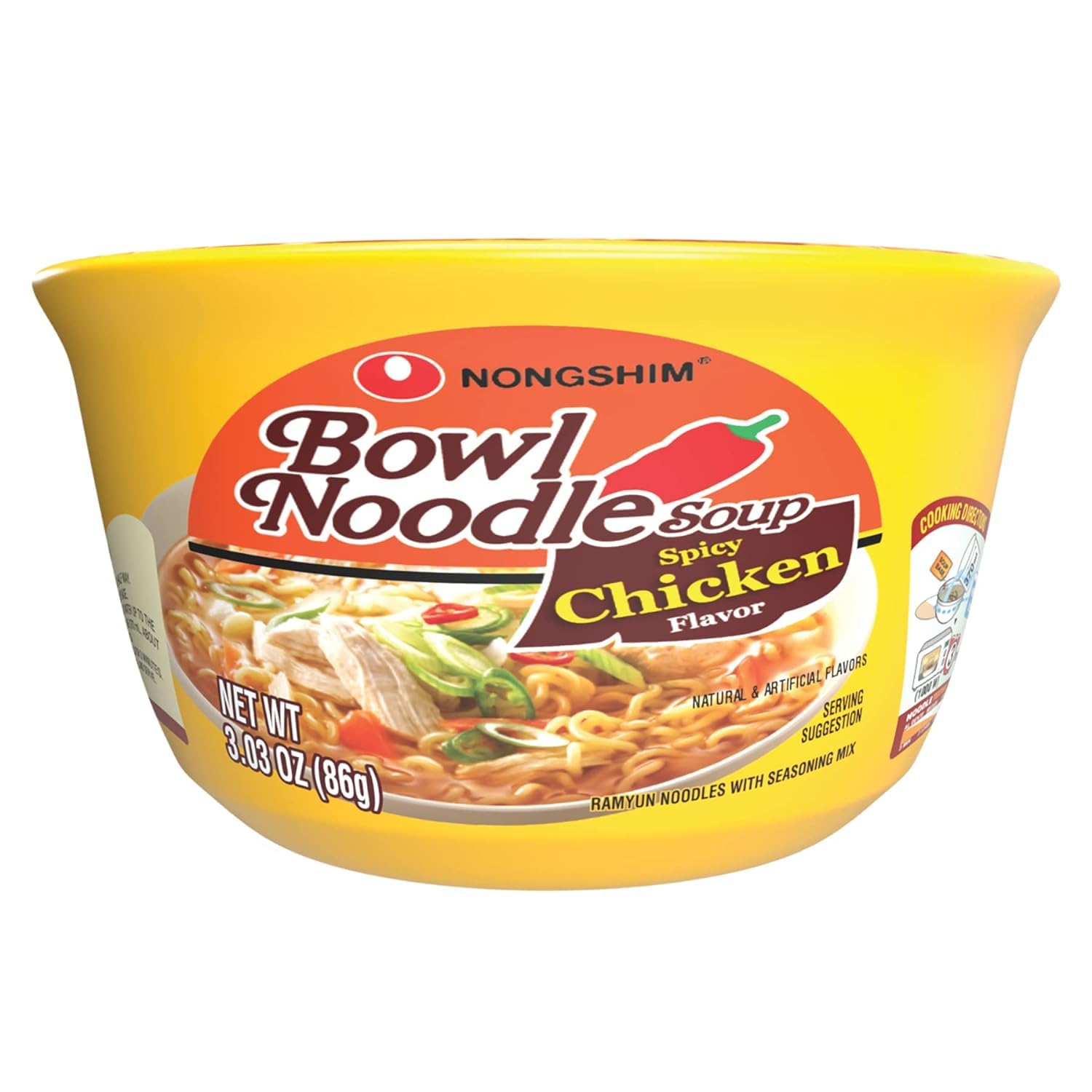 Nongshim Spicy Chicken Bowl Noodle Soup - 3.03oz (24 Pack) | Instant Korean Ramen | Quick Lunch, Office Meal & Late Night Snack