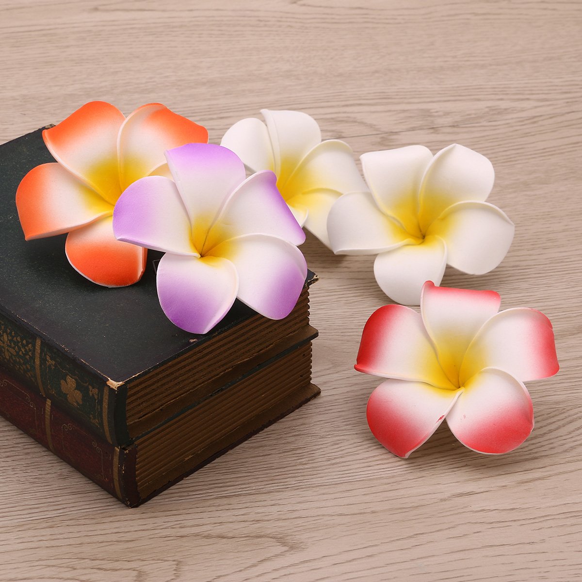FRCOLOR 12 Pack 3.5 Inch Hawaiian Plumeria Flower Hair Clips - Soft Foam Hair Accessories for Women, Ladies & Girls - Perfect for Beach Parties, Weddings, Tropical Events & Summer Vacation Styling