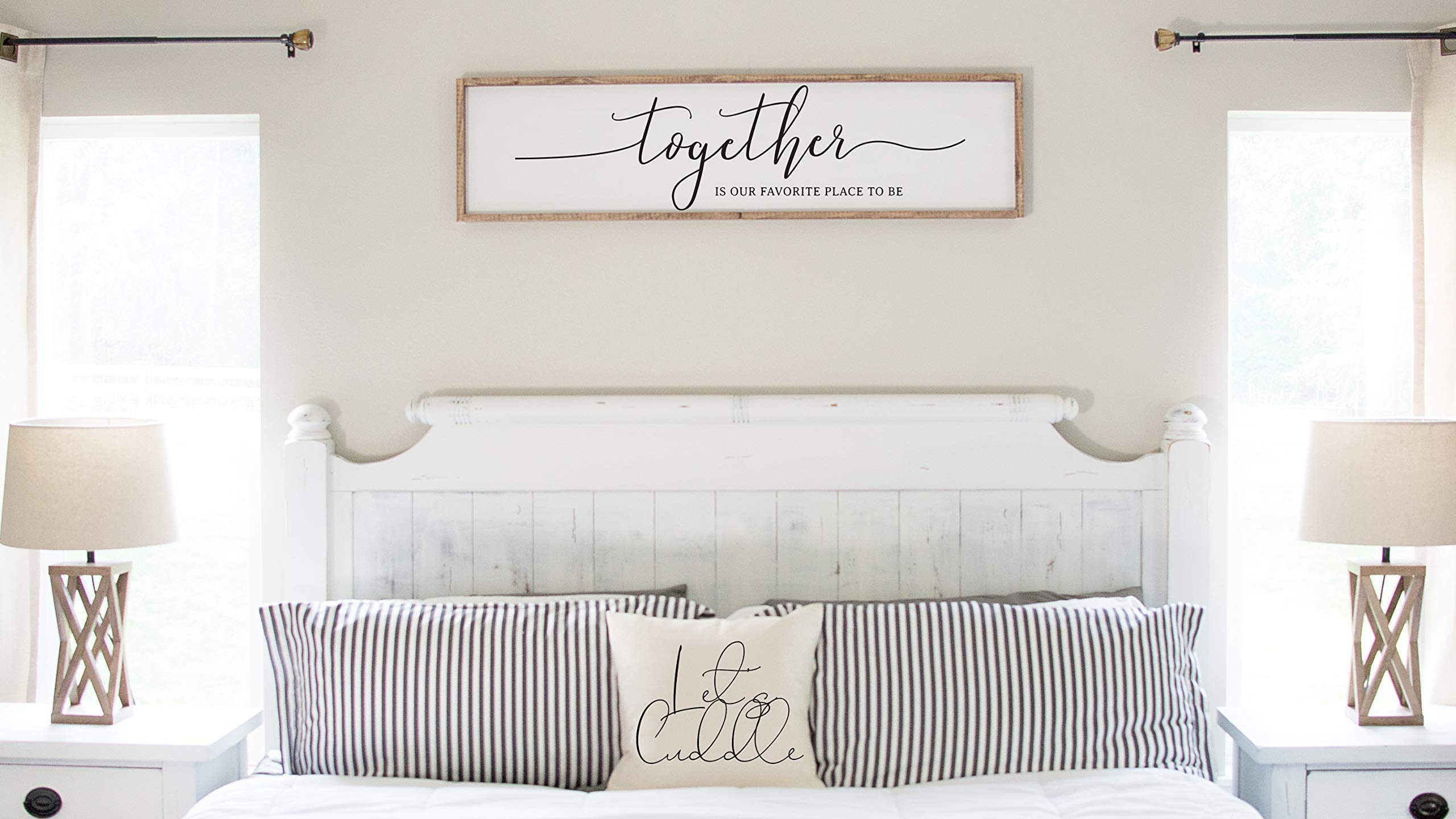 Rustic Farmhouse Framed Bedroom Sign - 'Together is Our Favorite Place' Wall Decor for Master Bedroom, Above Bed Hanging Art | Perfect for Couples' Room & Cozy Home Decor