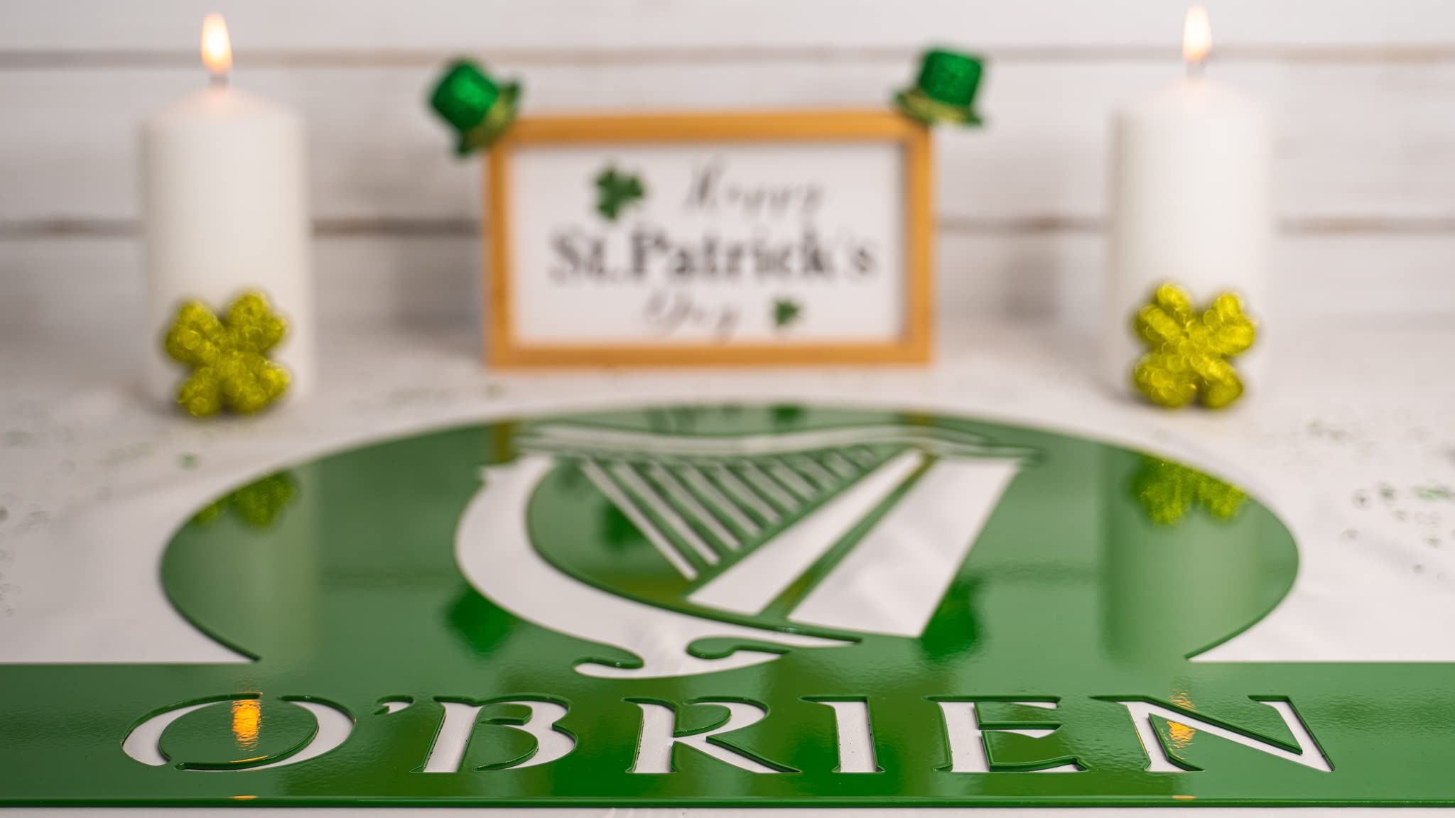 RealSteel Celtic Harp Monogram - Custom Irish & Scottish Decor for St Patrick's Day - Personalized Indoor/Outdoor Home & Business Display - 30 Inch Green Wall Art - Perfect for Pub, Restaurant, Irish Festival & Celtic-Themed Party Decorations