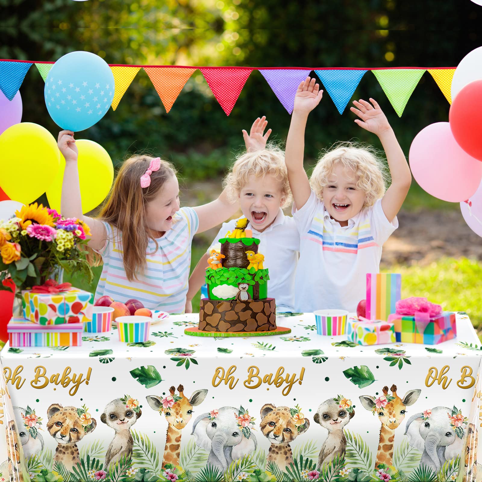 3-Piece Jungle Safari Tablecloths - Waterproof Plastic Table Covers for Baby Shower, Birthday Party & Outdoor Events - Wild Animal Print Disposable Tablecloth (54