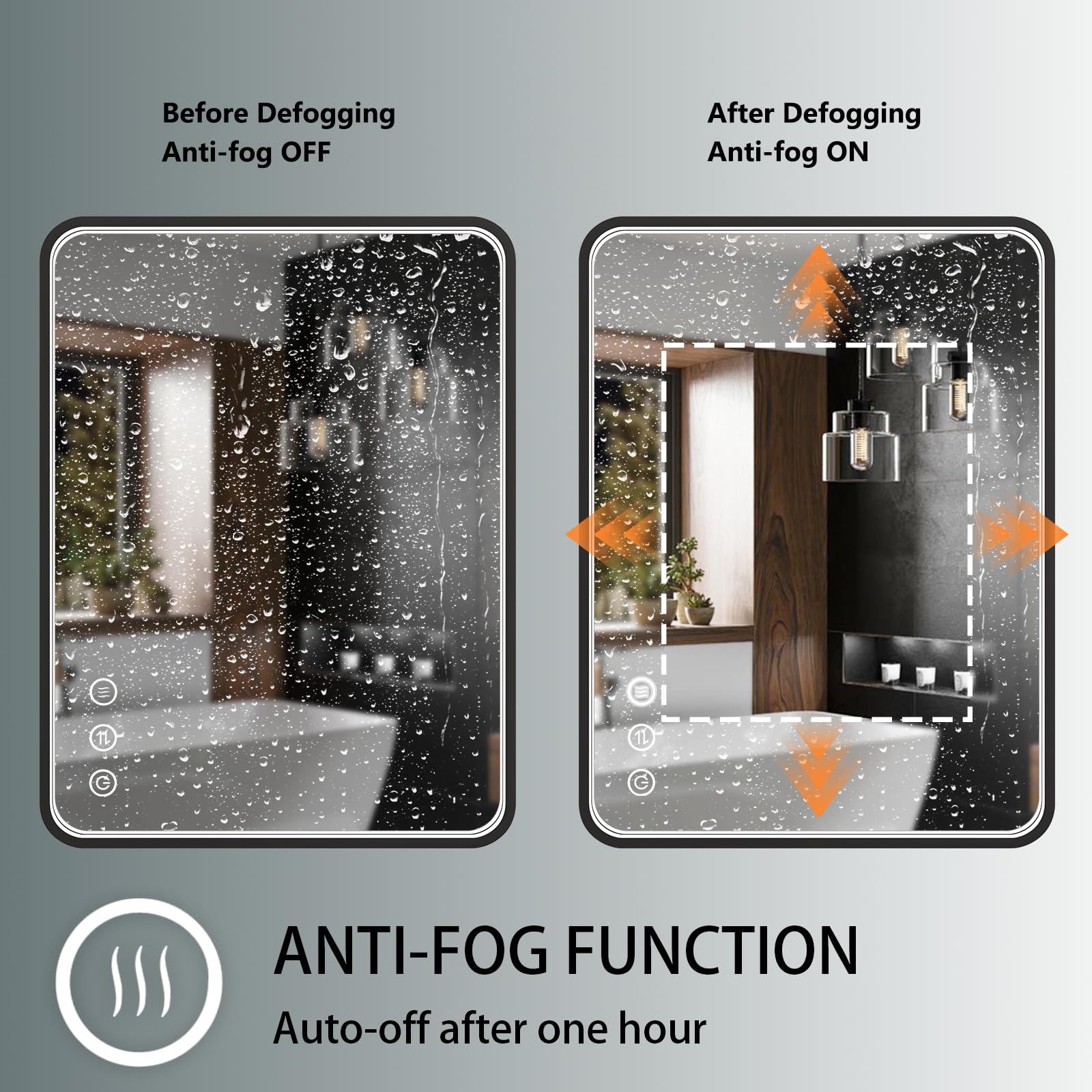 24x36 Inch LED Bathroom Mirror with Anti-Fog & Dimmable Lights - Black Framed Vanity Mirror for Home Decor