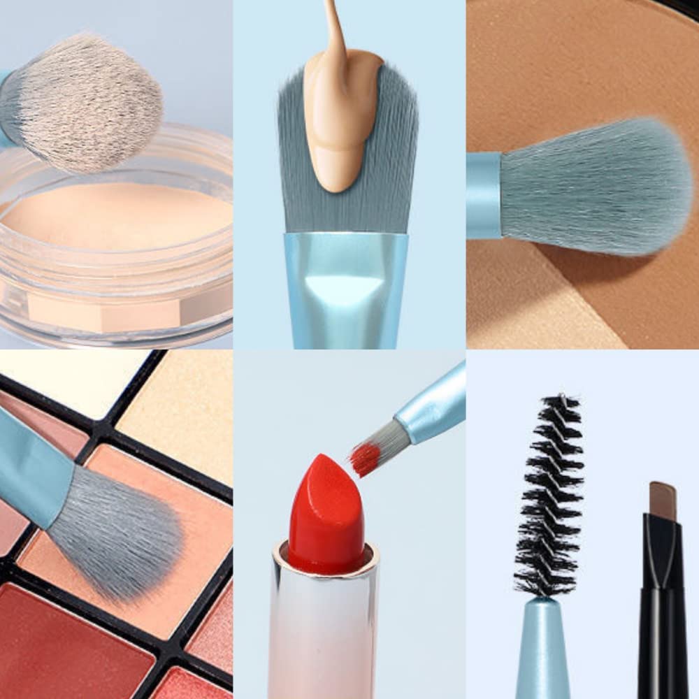 Deoxys 8-Piece Portable Mini Makeup Brush Set - Foundation, Blush, Eyeshadow, Eyelash, Lip & Brow Cosmetic Brushes | Perfect for Travel & Professional Makeup Application