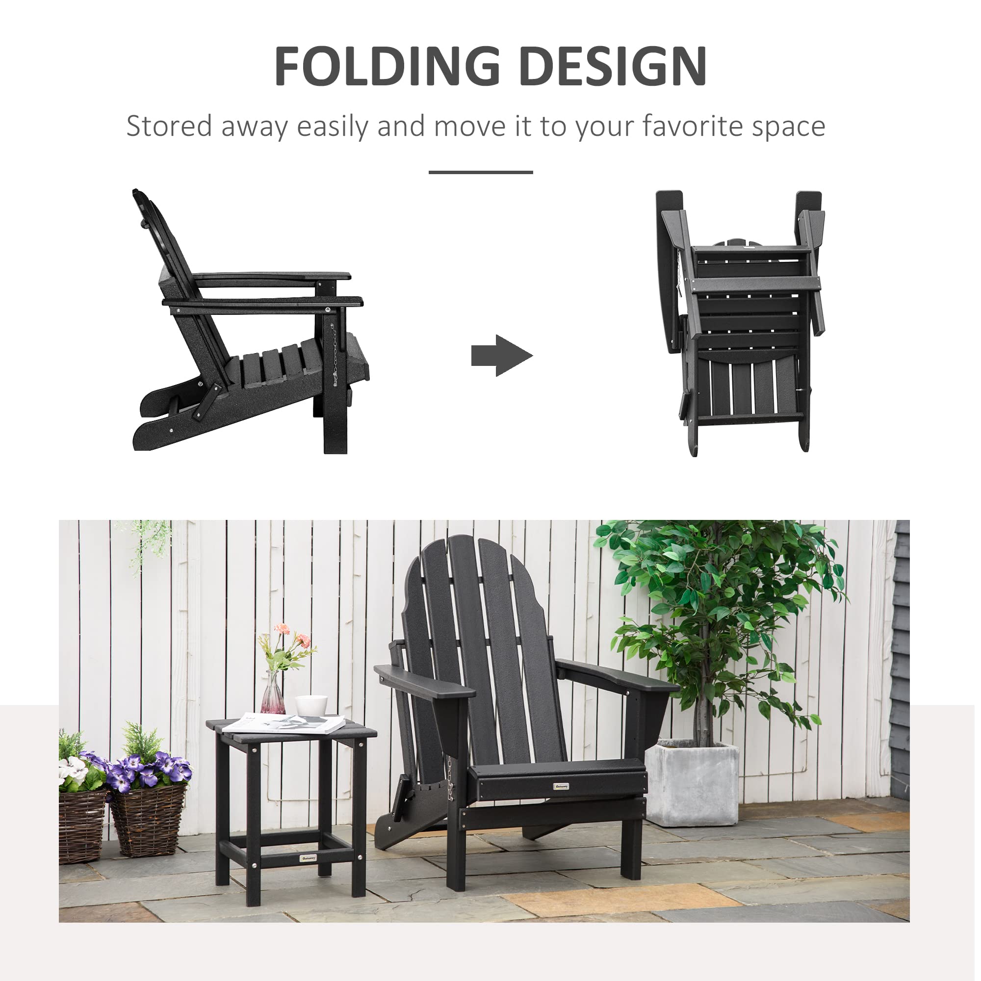 Outsunny Folding Adirondack Chair - Weather-Resistant HDPE Outdoor Fire Pit Chair for Patio, Garden, Backyard, Lawn - Perfect for Camping, Picnics & Relaxing in Black