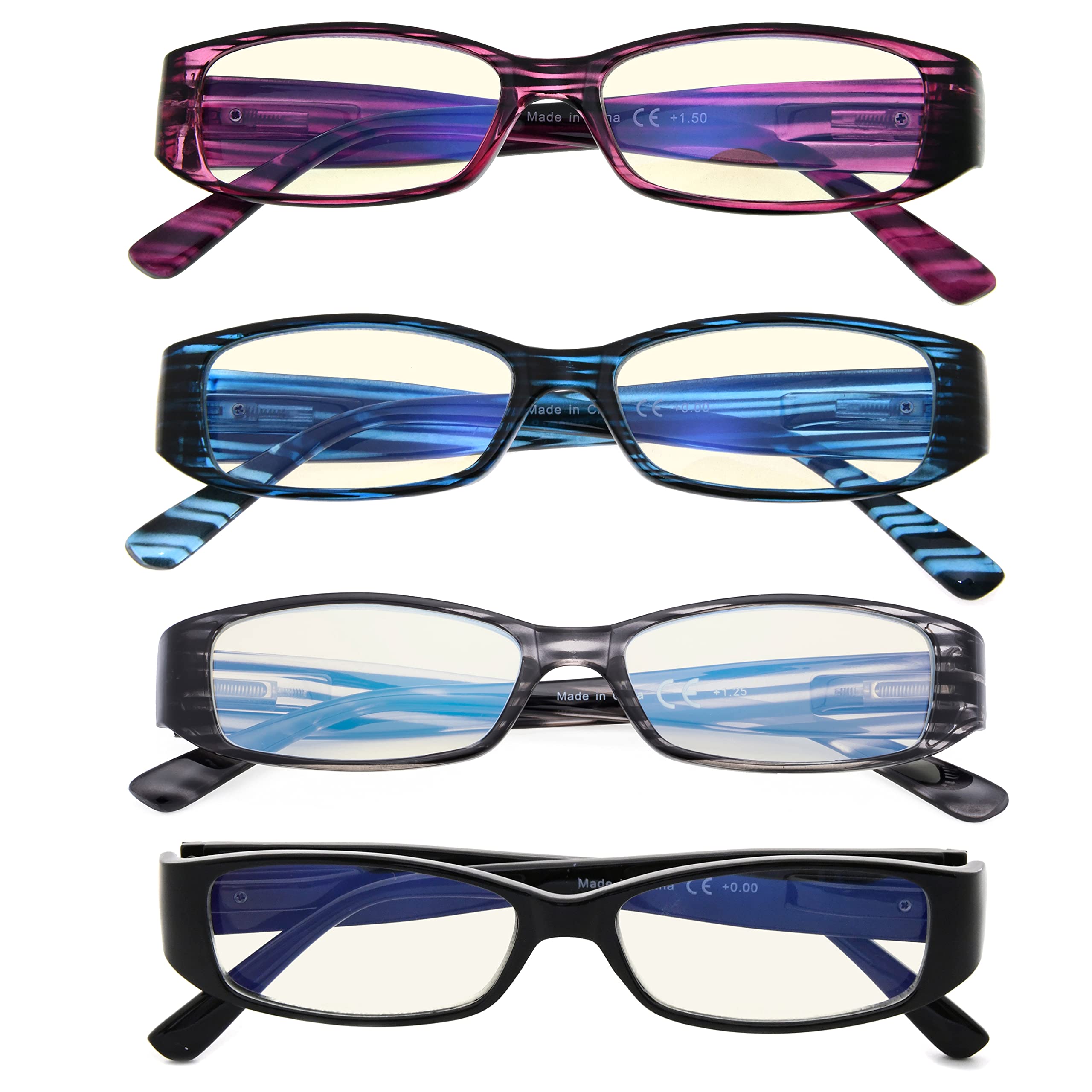 Eyekepper 4 Pack Blue Light Blocking Reading Glasses for Women, Crystal Clear Lens +1.00 Strength - Reduce Eye Strain for Computer Work, Reading & Gaming