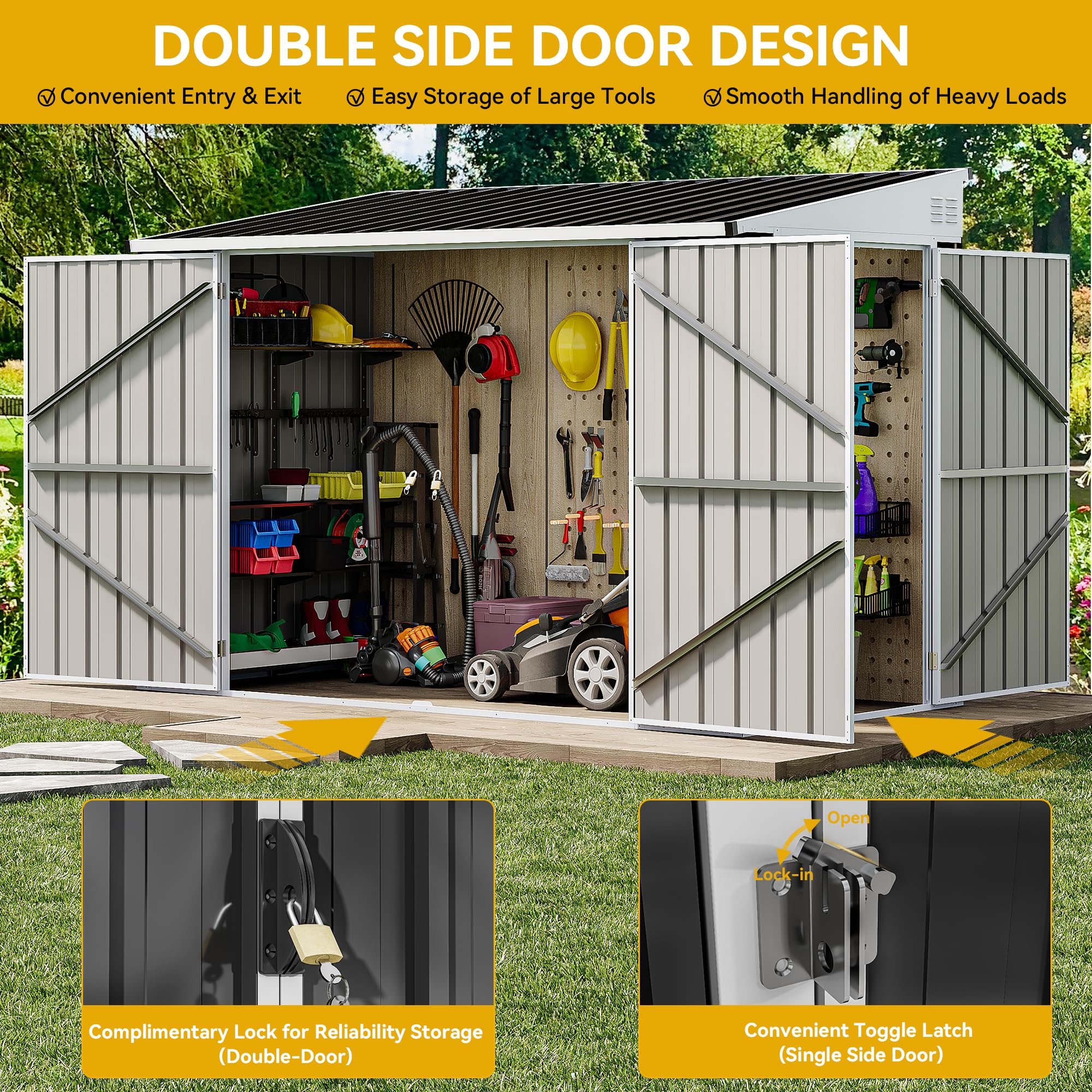 DWVO 8x4 FT Outdoor Weatherproof Storage Shed - Heavy Duty Metal Bike Shed with Lockable Door | Secure Garden Storage for Lawn Equipment, Yard Tools, Waste Bins & Outdoor Gear | Perfect for Backyard, Patio & Garage Organization (Dark Gray)