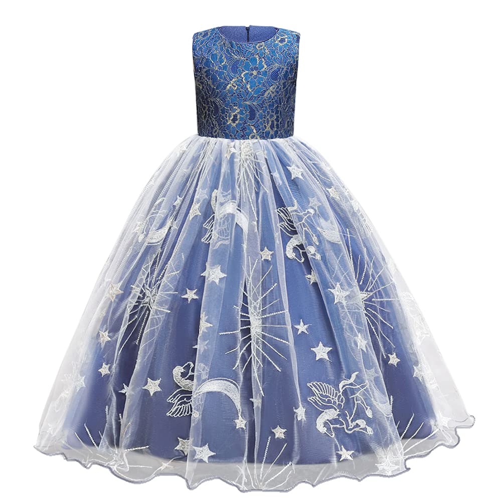 IWEMEK Girls Embroidered Maxi Dress - Sleeveless Star Pattern Long Dress for Flower Girls, Junior Bridesmaids | Perfect for Weddings, Parties, and Formal Occasions