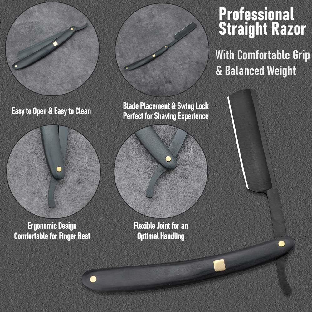 Premium Stainless Steel Straight Razor for Men - Professional Barber Shaving Kit with Leather Strop | Durable Home & Salon Grooming Tool for Smooth Shaving Experience (NO.189) | Perfect for Daily Shaving, Beard Trimming & Professional Barber Services