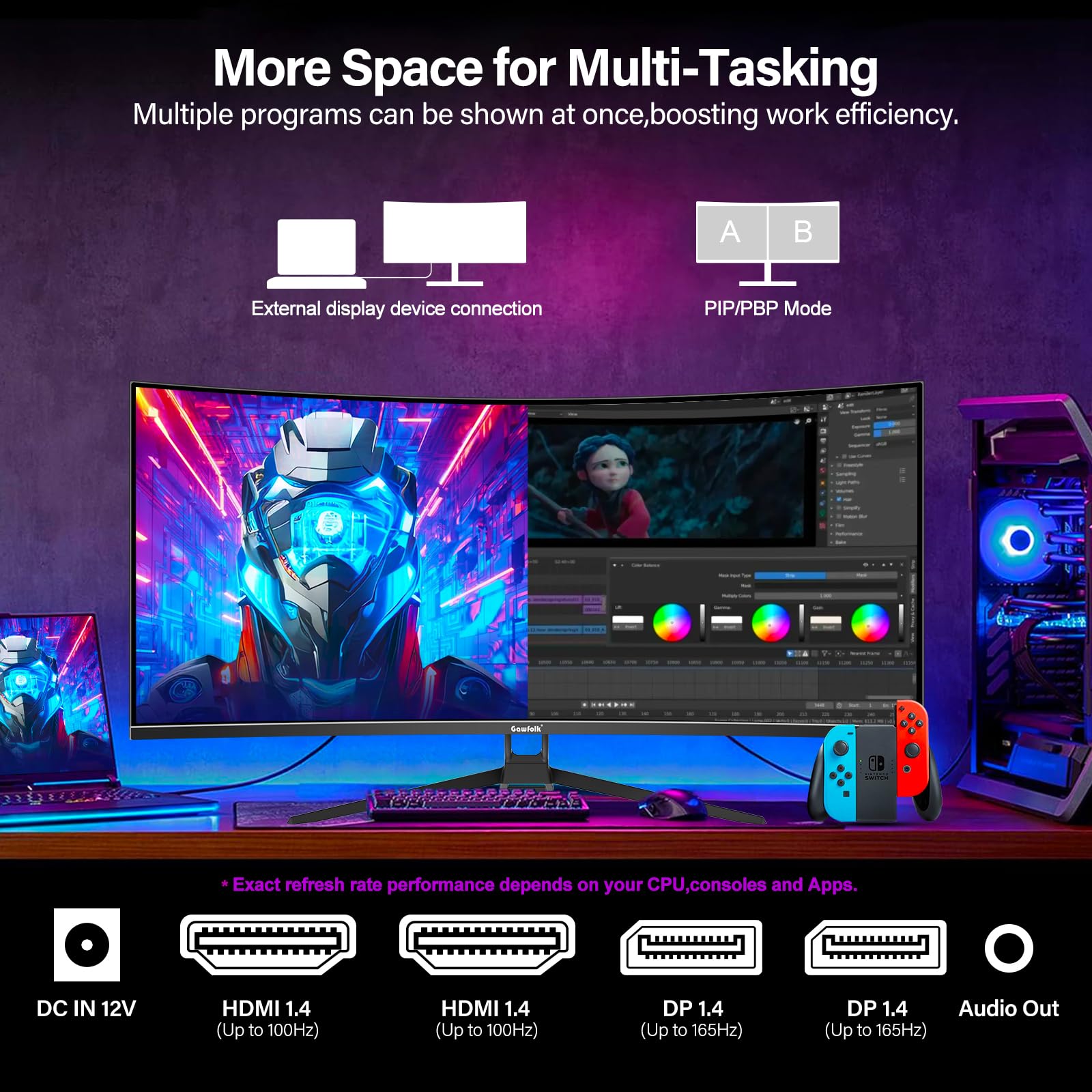 34 Inch Ultrawide Curved Gaming Monitor 1500R - 165Hz UWQHD 3440x1440 PC Screen with FreeSync, 75x75mm VESA Mount | Immersive Gaming & Productivity for Home Office & Esports