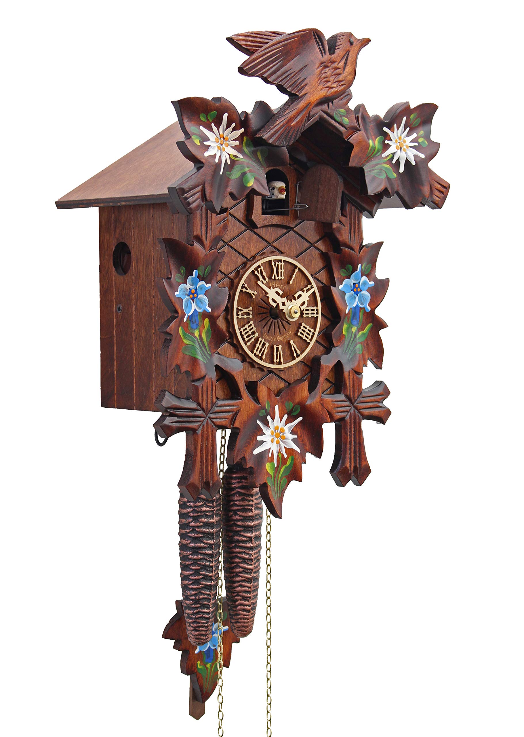 Handmade Cuckoo Clock with Alpine Flowers Design - Traditional German Wooden Wall Clock for Home & Office Decor | Perfect for Living Room, Bedroom, or Cabin