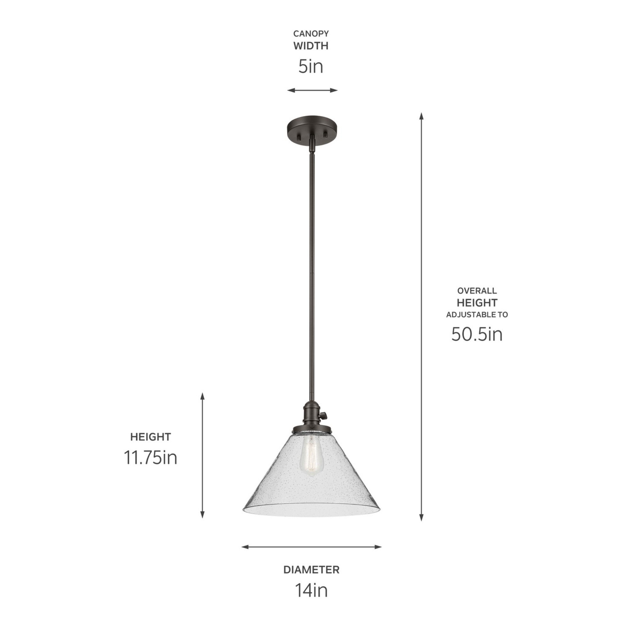 Avery 14 Cone Pendant Light with Clear Seeded Glass & Olde Bronze Finish - Perfect for Kitchen Island, Dining Room, or Farmhouse Style Lighting