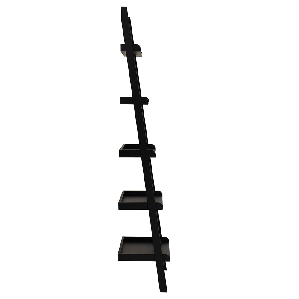 MILT Leaning Bookcase 66cm Black - Modern Ladder Shelf for Living Room, Bedroom & Office Storage