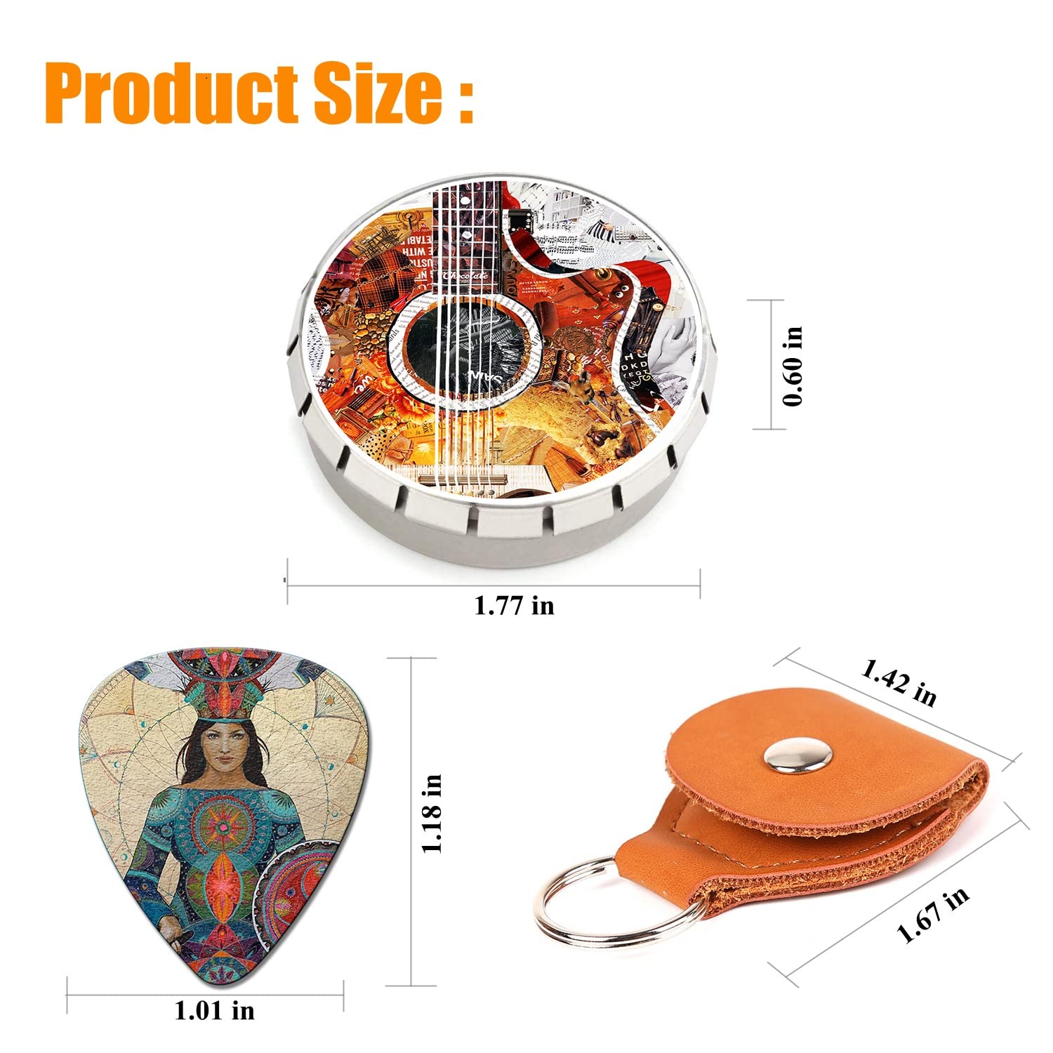 Premium 12-Pack Medium Guitar Picks with Leather Holder & Tin Box - Artistic Celluloid Picks for Bass/Electric/Acoustic Guitar - Perfect Gift for Musicians (Mix-1) - Ideal for Practice, Performances & Music Lovers