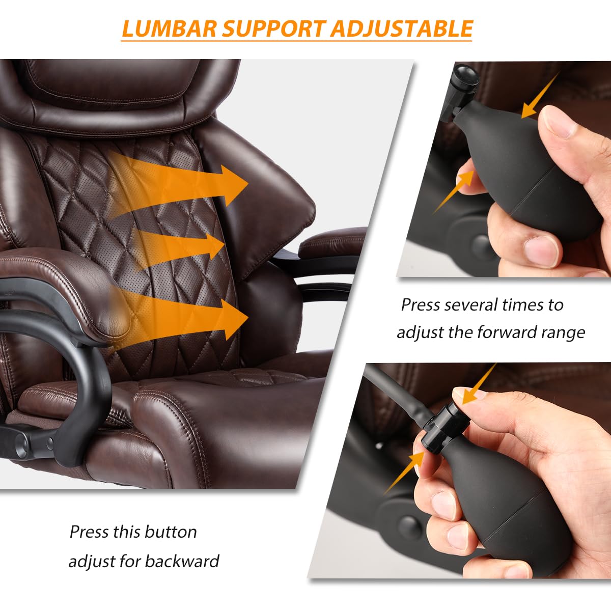 500lbs Heavy Duty Big and Tall Office Chair - Wide Spring Seat Executive Desk Chair with 360° Swivel & Reinforced Casters - Ergonomic Support for Home Office, Gaming, or Commercial Workspaces (Brown)