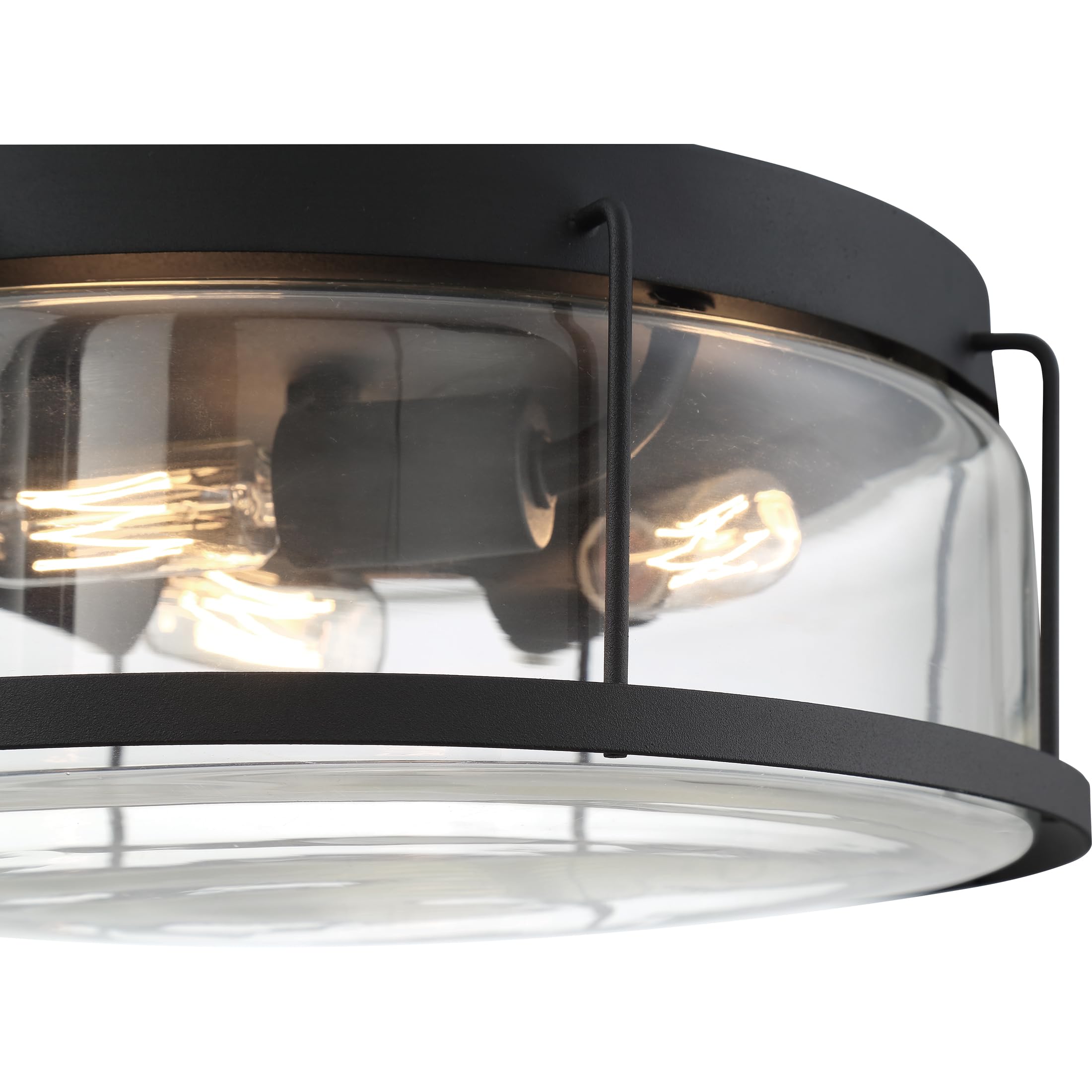 Quoizel Ludlow 3-Light Modern Flush Mount Ceiling Fixture - Earth Black Finish with Clear Beveled Glass Shade - Elegant Lighting for Foyer, Hallway & Living Room - Perfect for Home, Office & Restaurant Decor