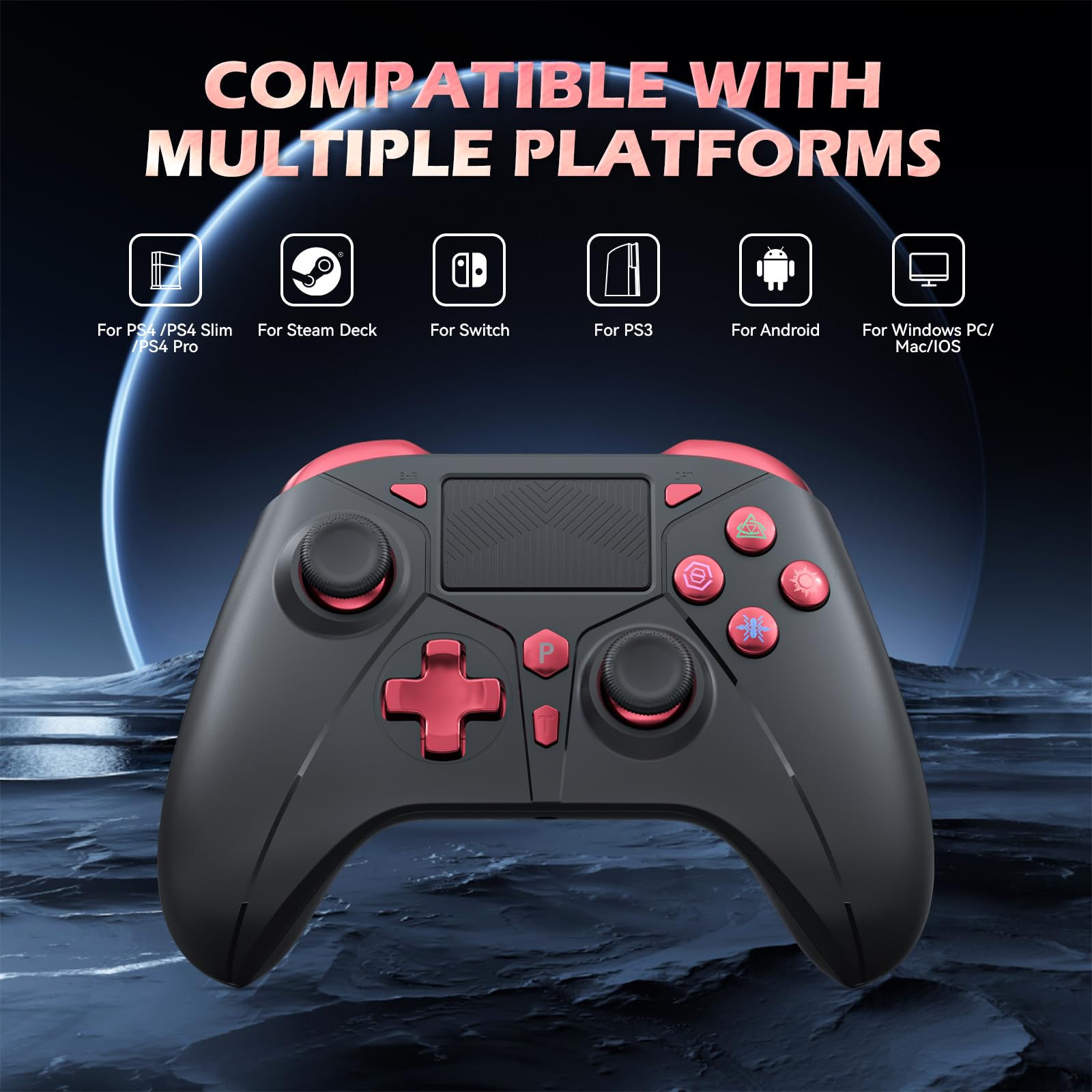 Gamrombo Wireless Controller for PS4 - Compatible with Sony PS4, PS4 Slim, PS4 Pro, PS3, Nintendo Switch & Windows PC - Dual Shock Gamepad with Turbo, Macro Function & 3.5mm Audio Jack - Perfect for Gaming, Streaming & Multiplayer Sessions